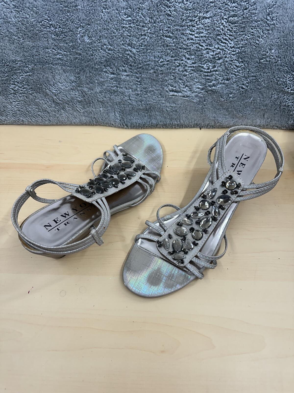 New York Transit Silver Strappy Jeweled Sandals Y2K Glam Party Coquette