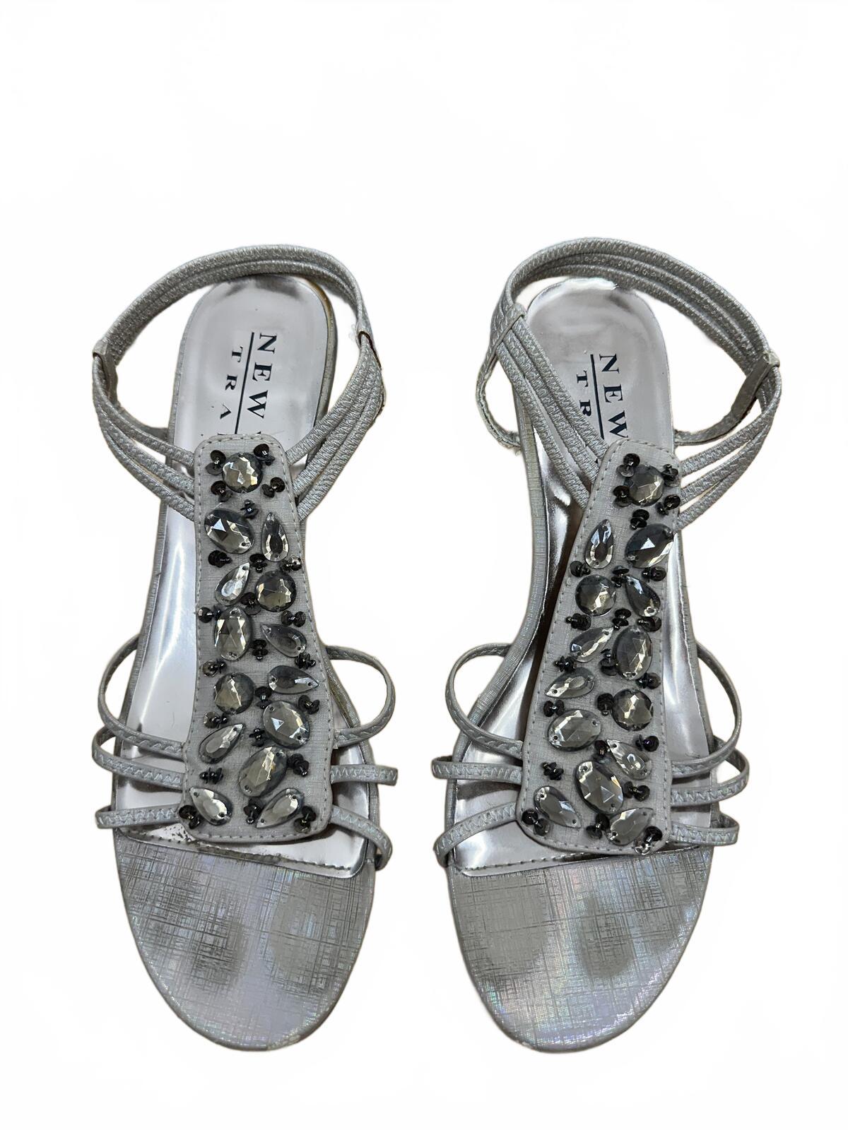 New York Transit Silver Strappy Jeweled Sandals Y2K Glam Party Coquette