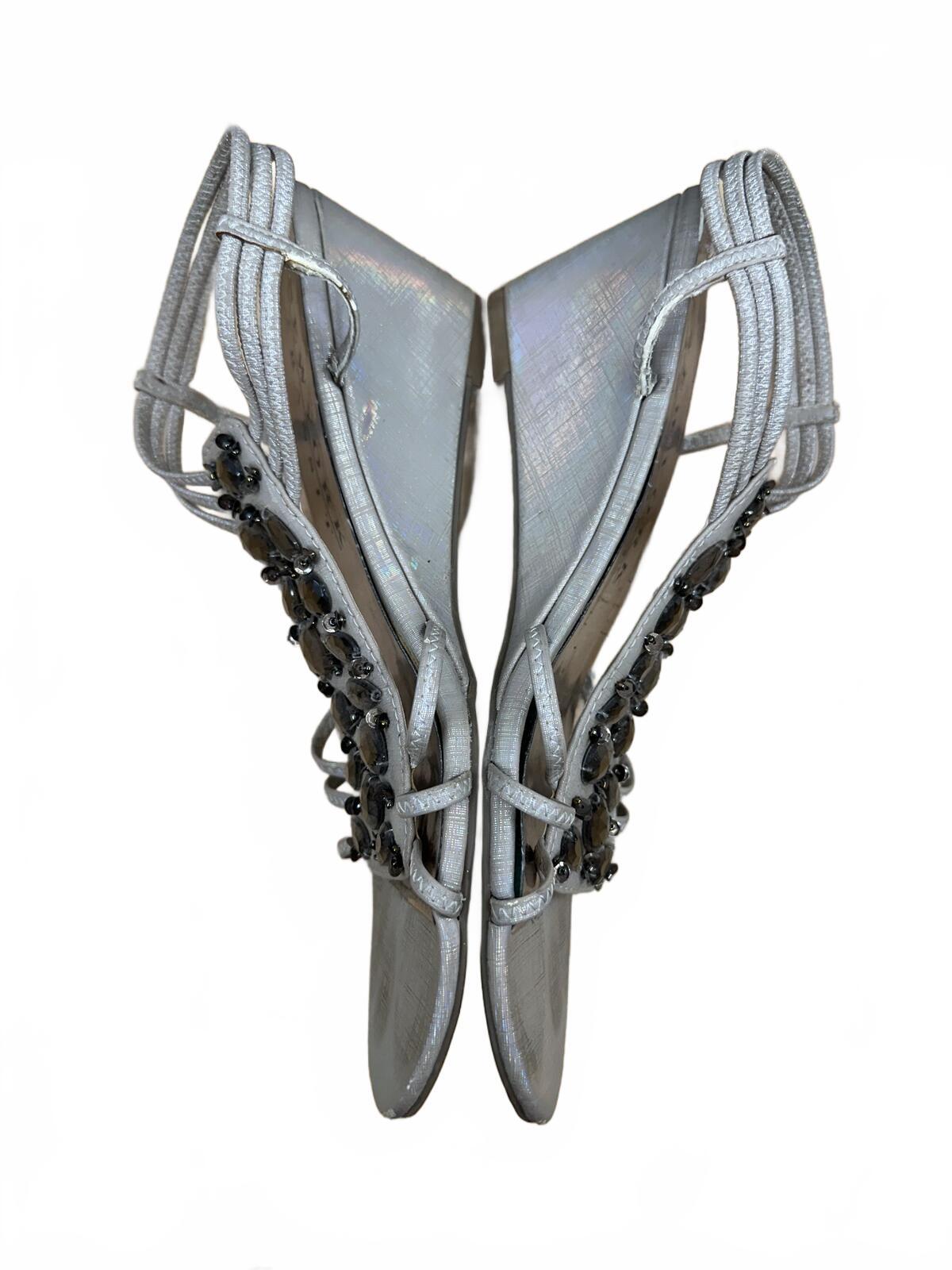 New York Transit Silver Strappy Jeweled Sandals Y2K Glam Party Coquette