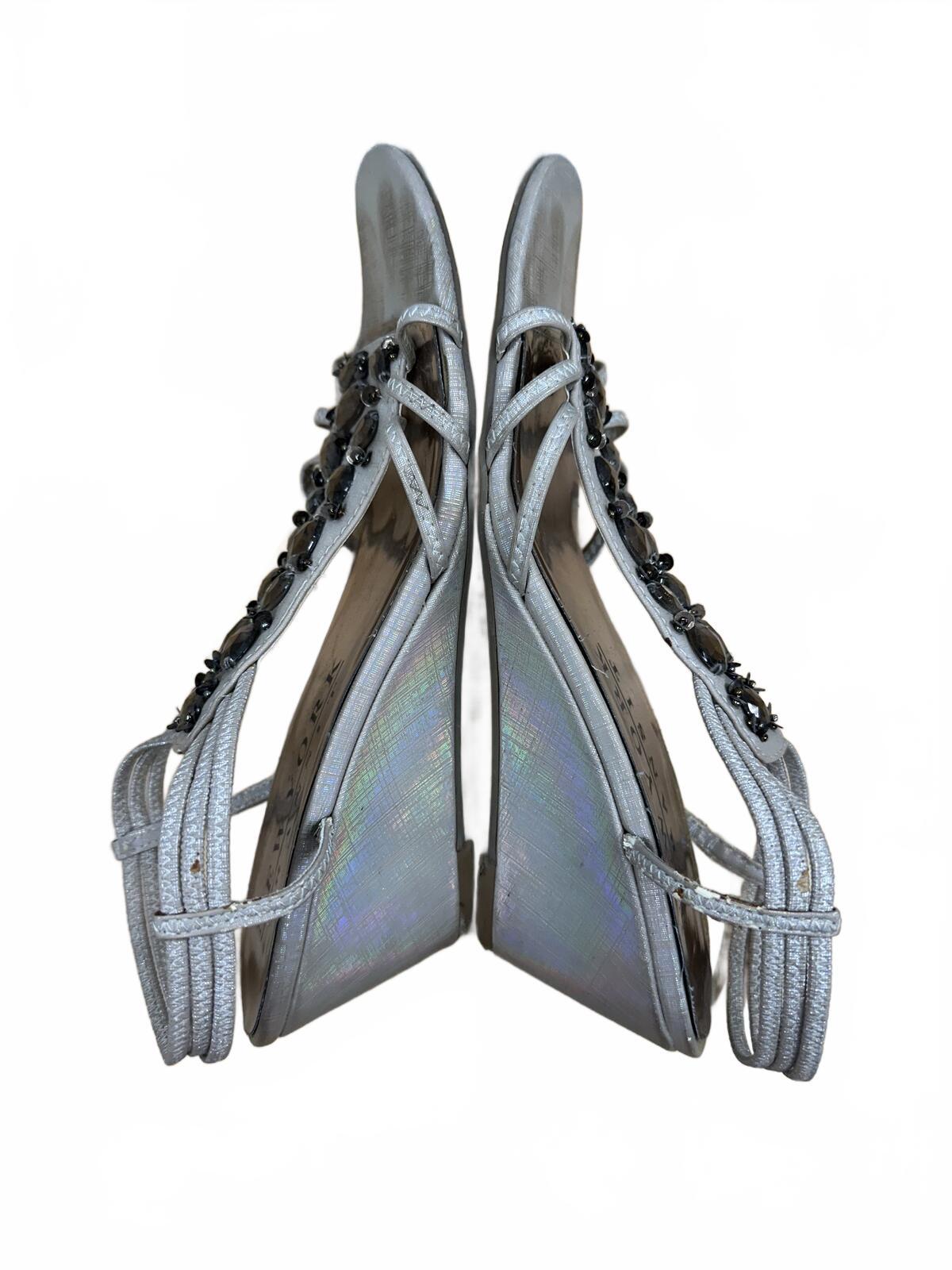 New York Transit Silver Strappy Jeweled Sandals Y2K Glam Party Coquette