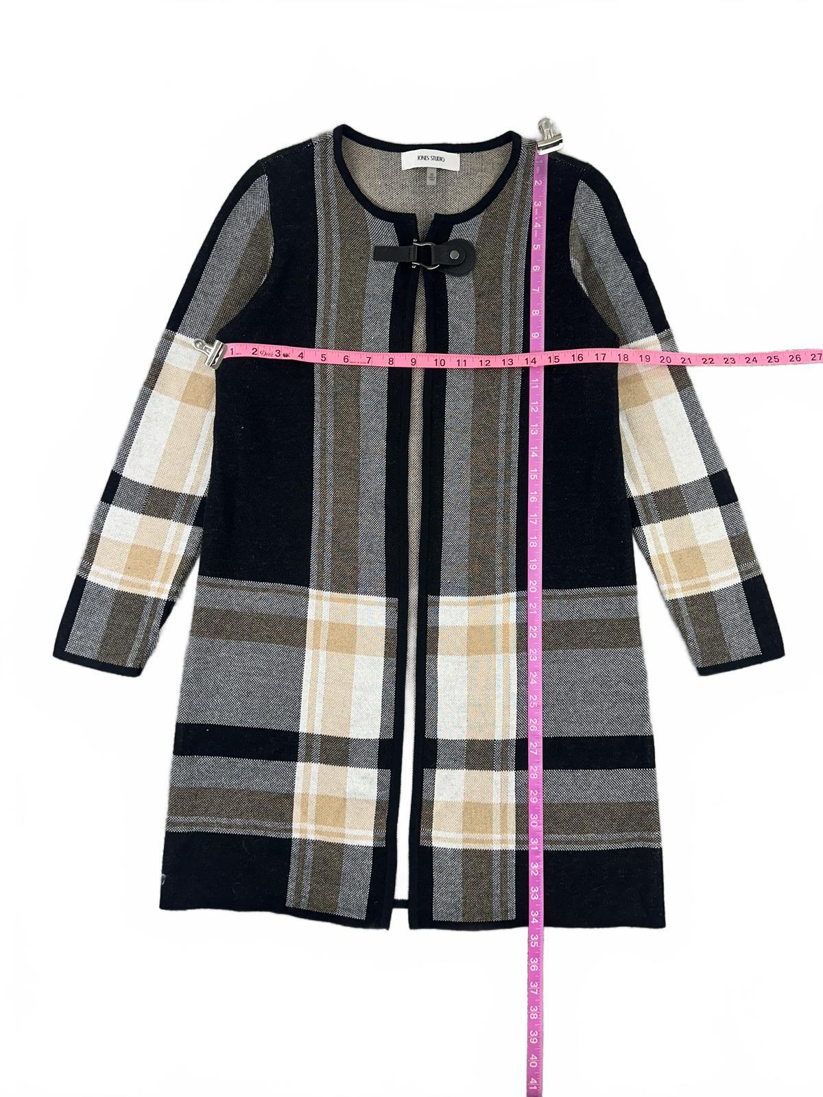 Jones Studio Long Striped Knit Cardigan Sweater Coat in Black Beige Gray