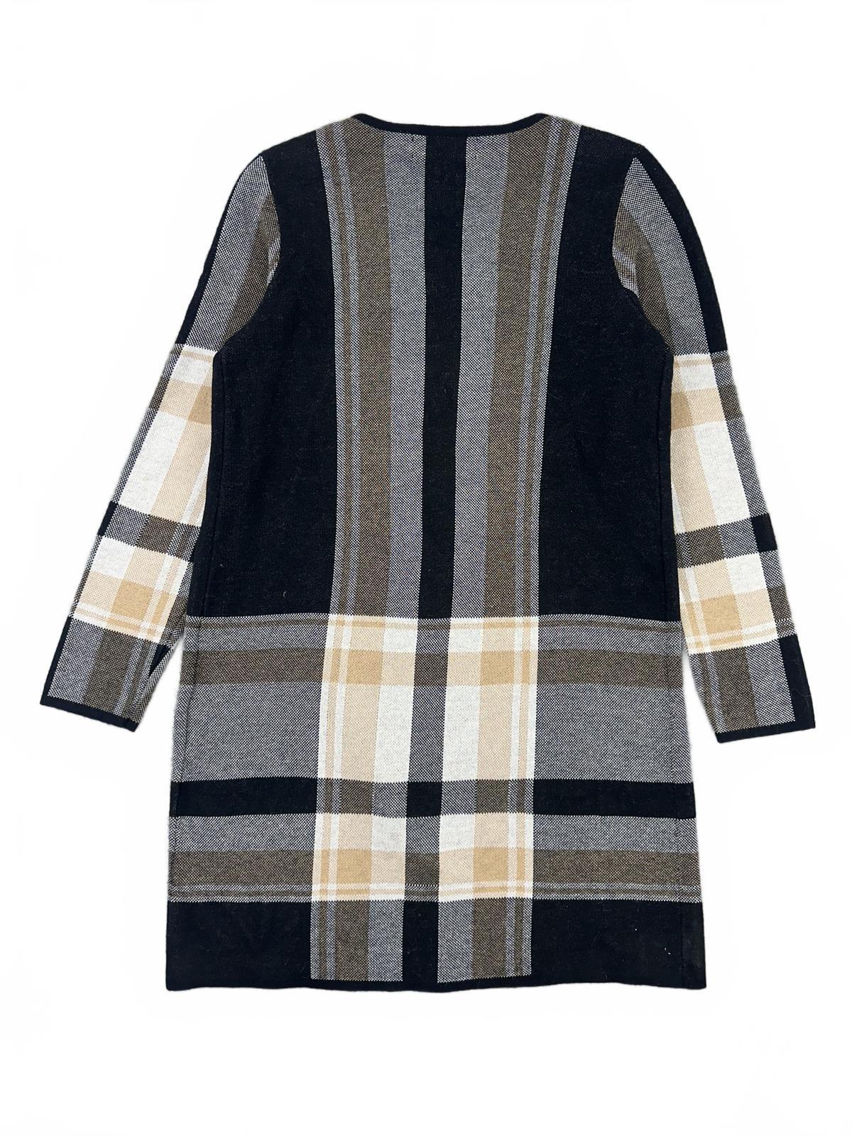 Jones Studio Long Striped Knit Cardigan Sweater Coat in Black Beige Gray