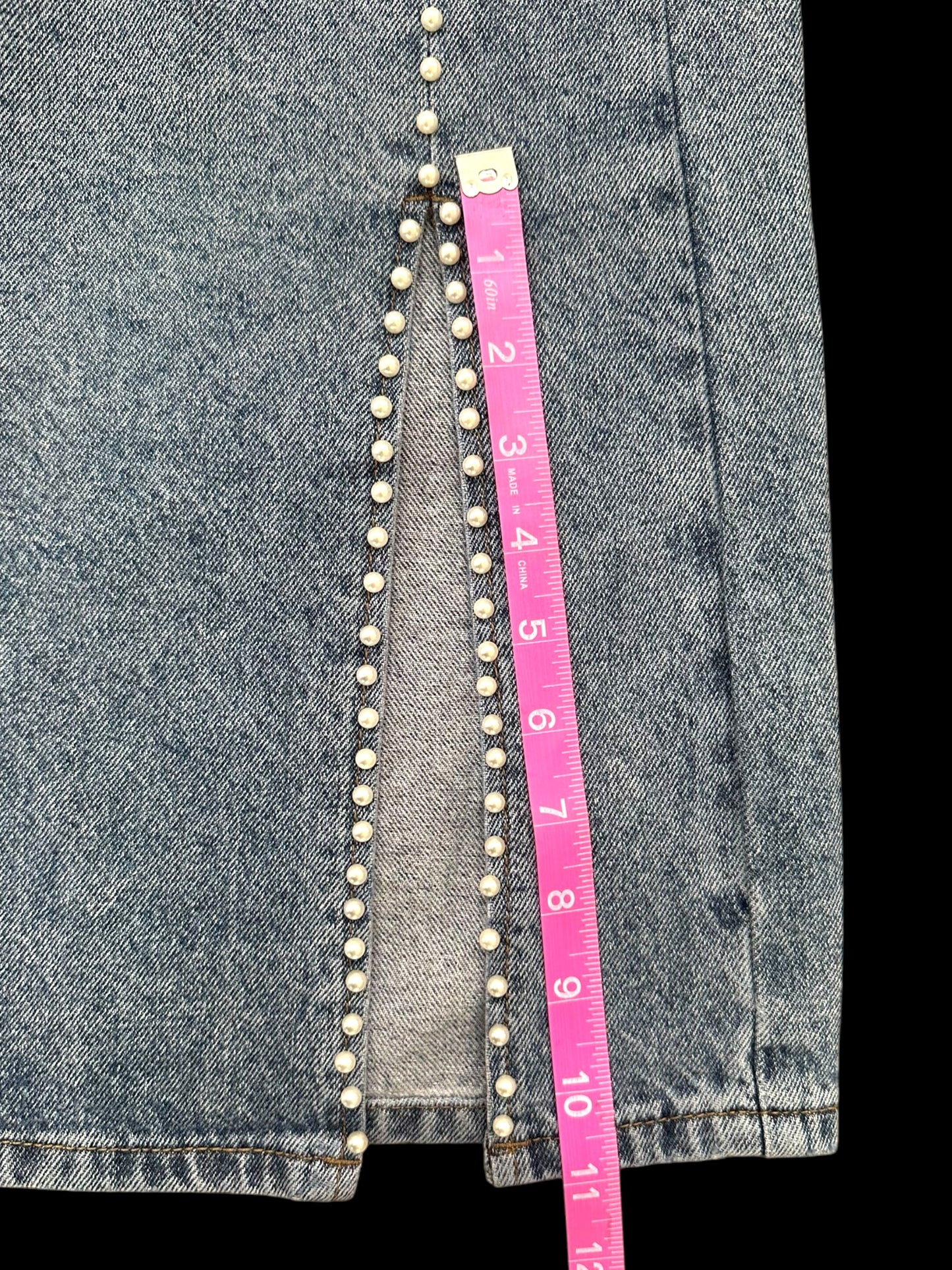 Up Jeans Denim Skirt With Pearl Detailing