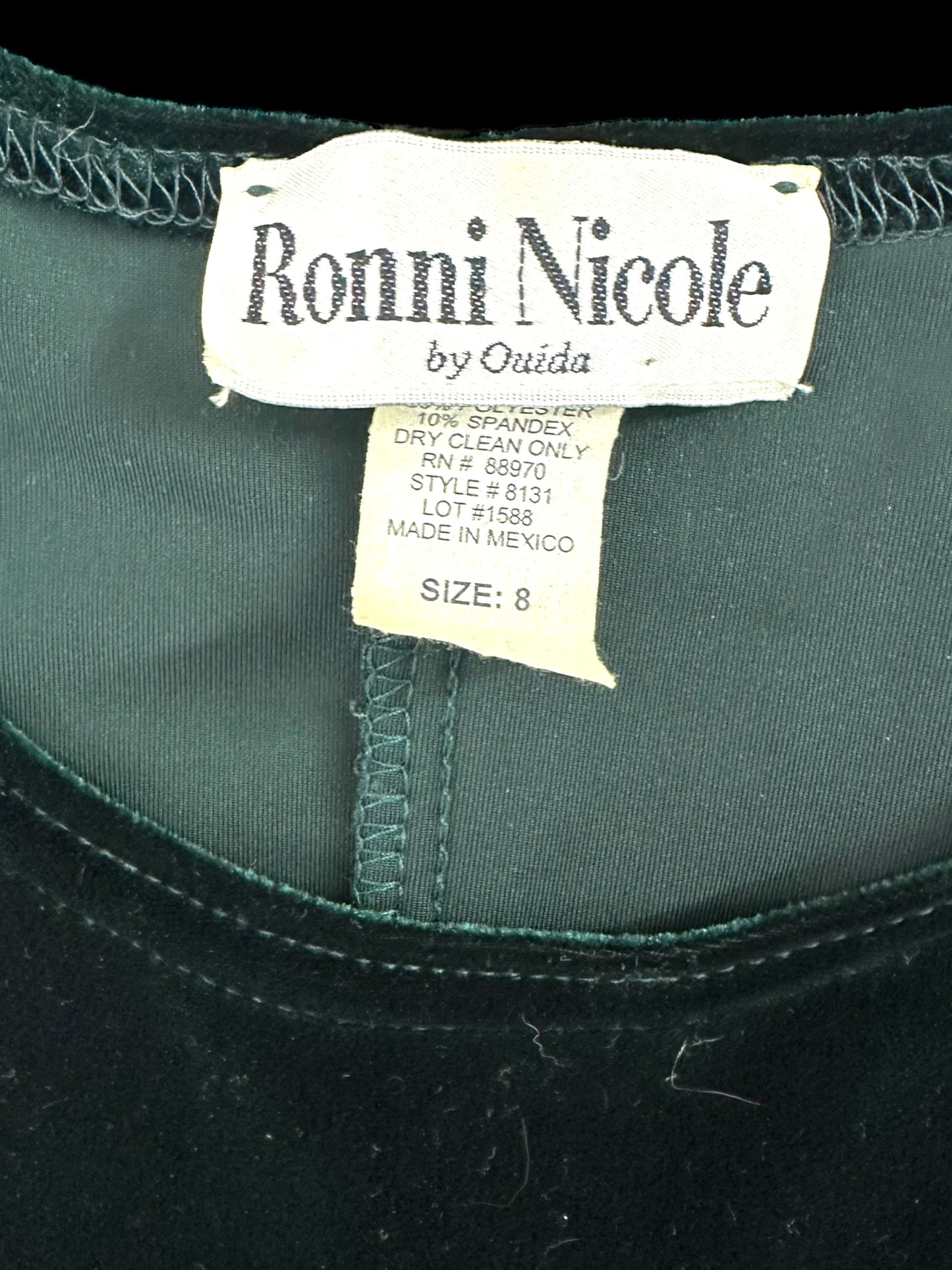 Vintage 2 Piece Ronni Nicole Green Velvet Dress & Jacket