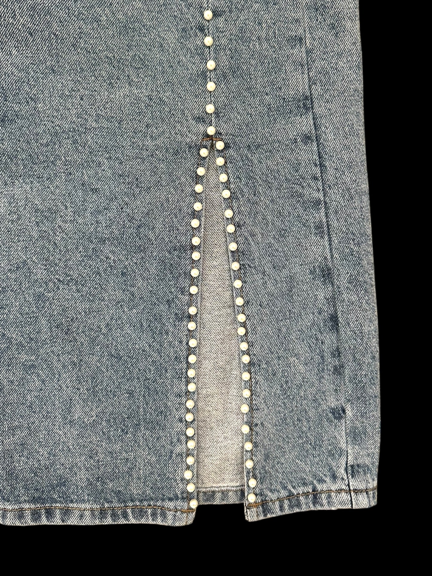 Up Jeans Denim Skirt With Pearl Detailing