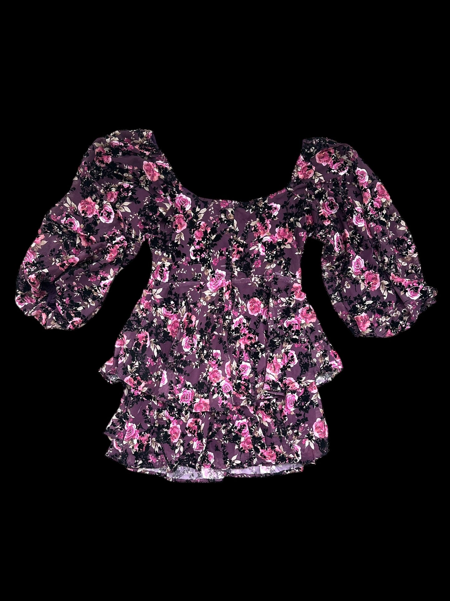 Altar'd State Burgundy Floral Velvet Black Leaves Mini Dress