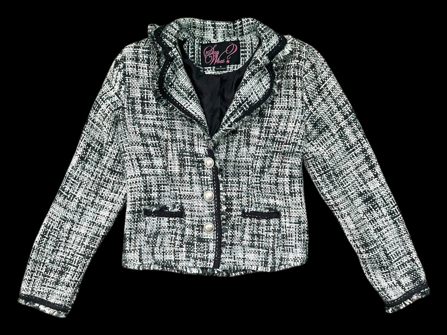 Say What? Black and White Tweed Blazer