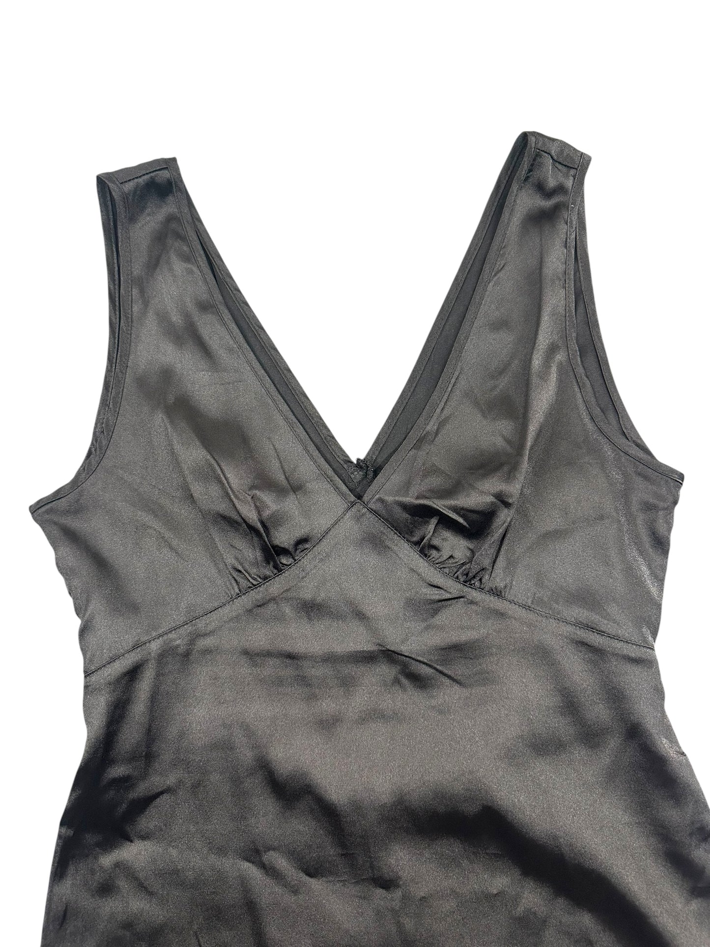 Black Silky Satin Slip Dress