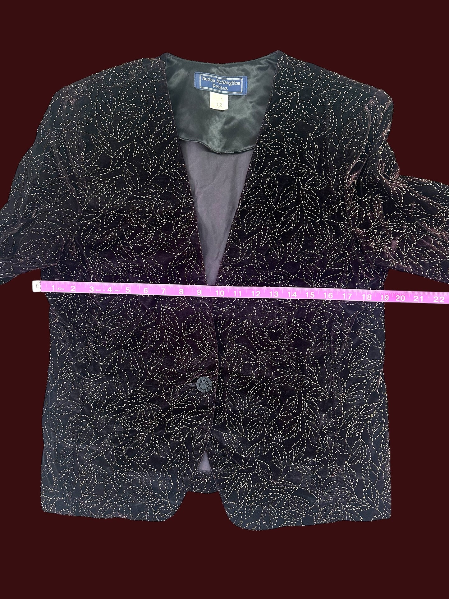 Norton McNaughton Vintage Sequined Burgundy Velvet Blazer