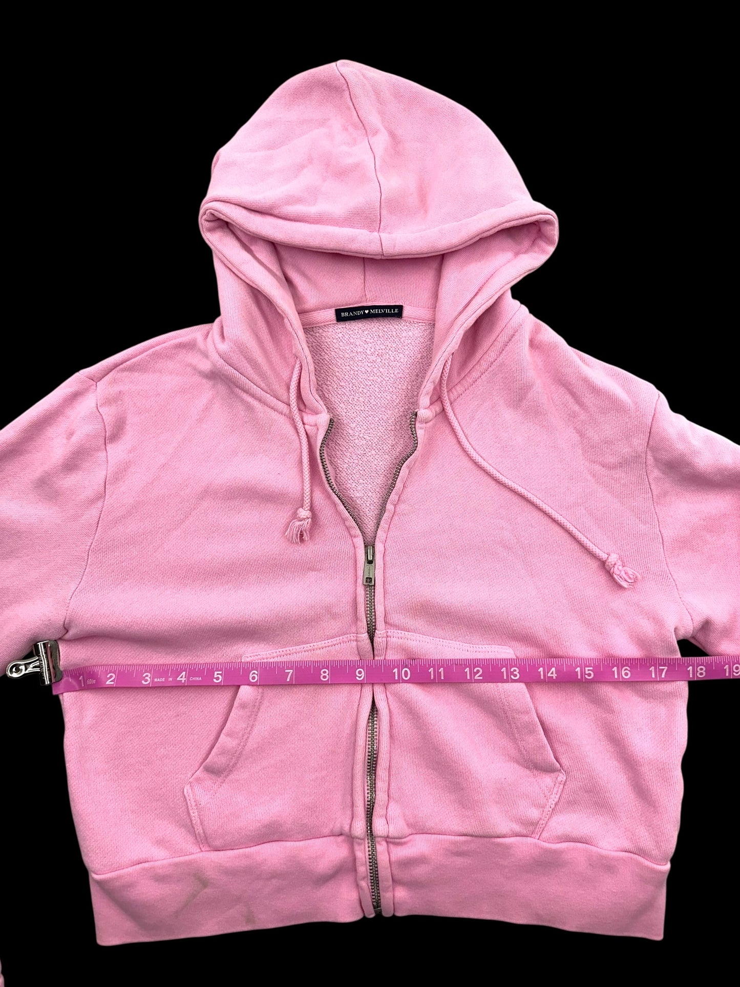 Brandy Melville Pink Cropped Zip Up Hoodie