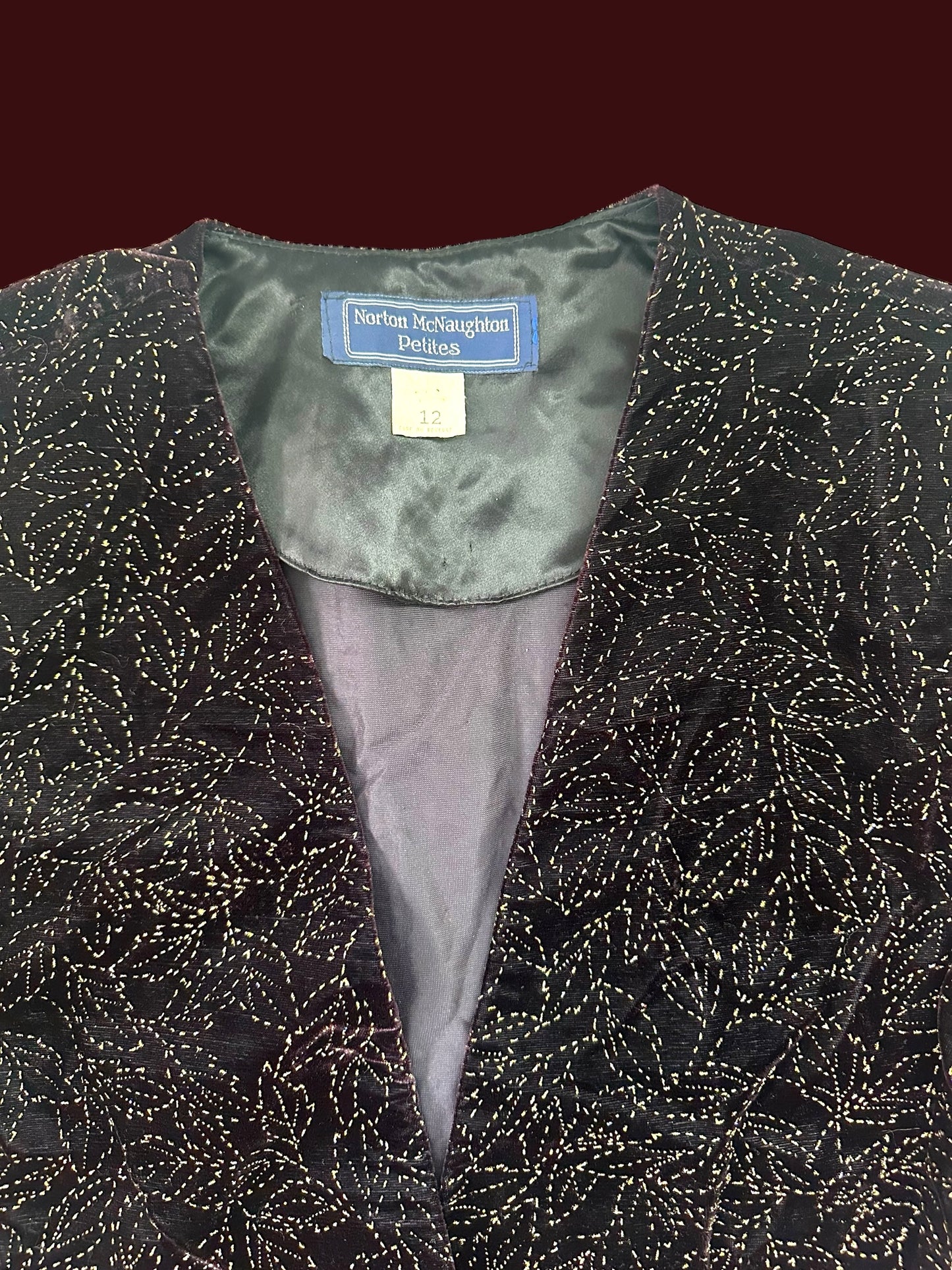 Norton McNaughton Vintage Sequined Burgundy Velvet Blazer