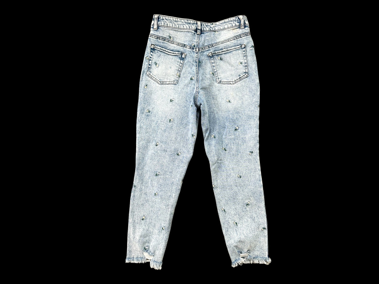 Embroidered Floral Light Wash Distressed Mom Jeans