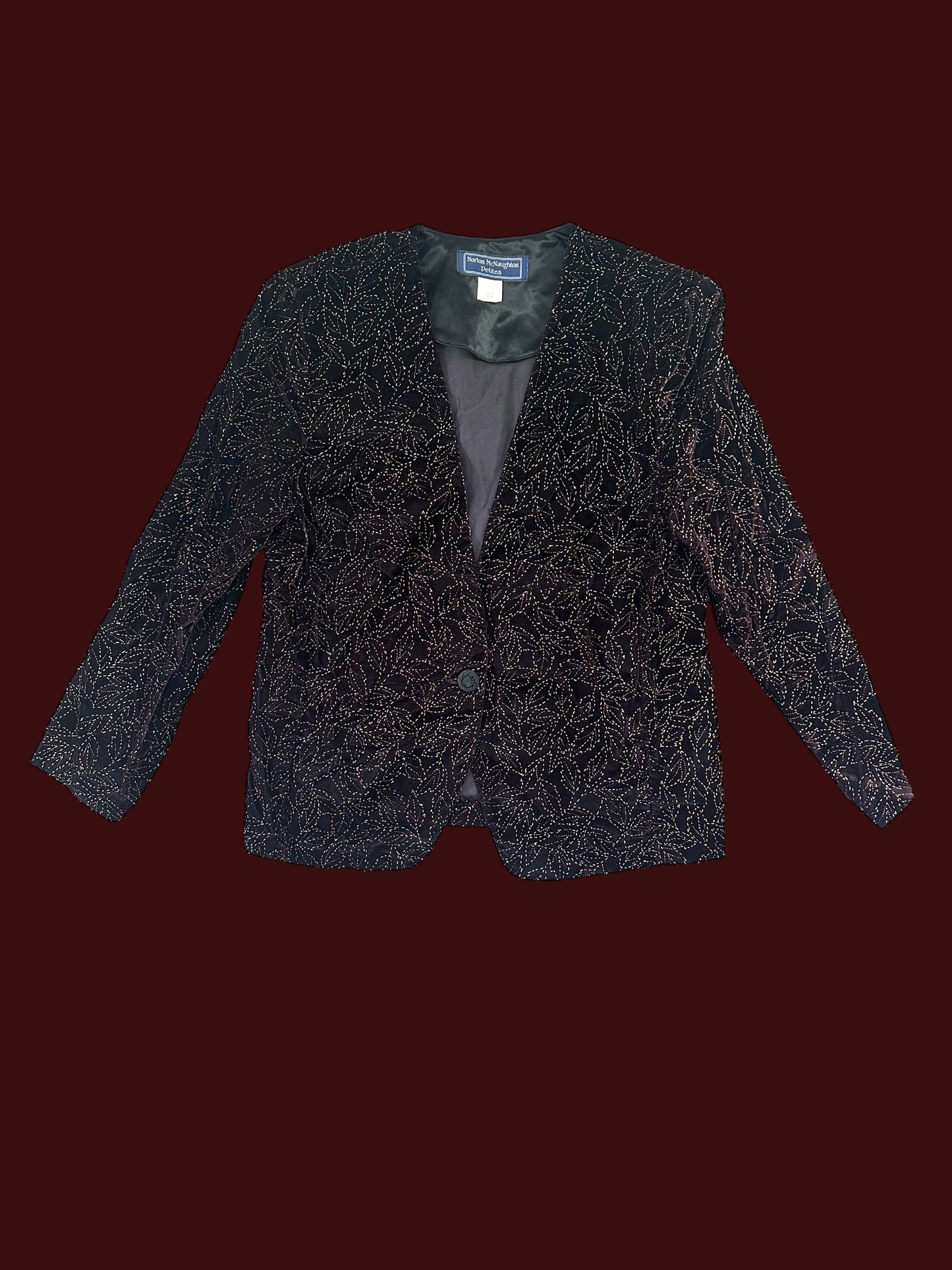 Norton McNaughton Vintage Sequined Burgundy Velvet Blazer