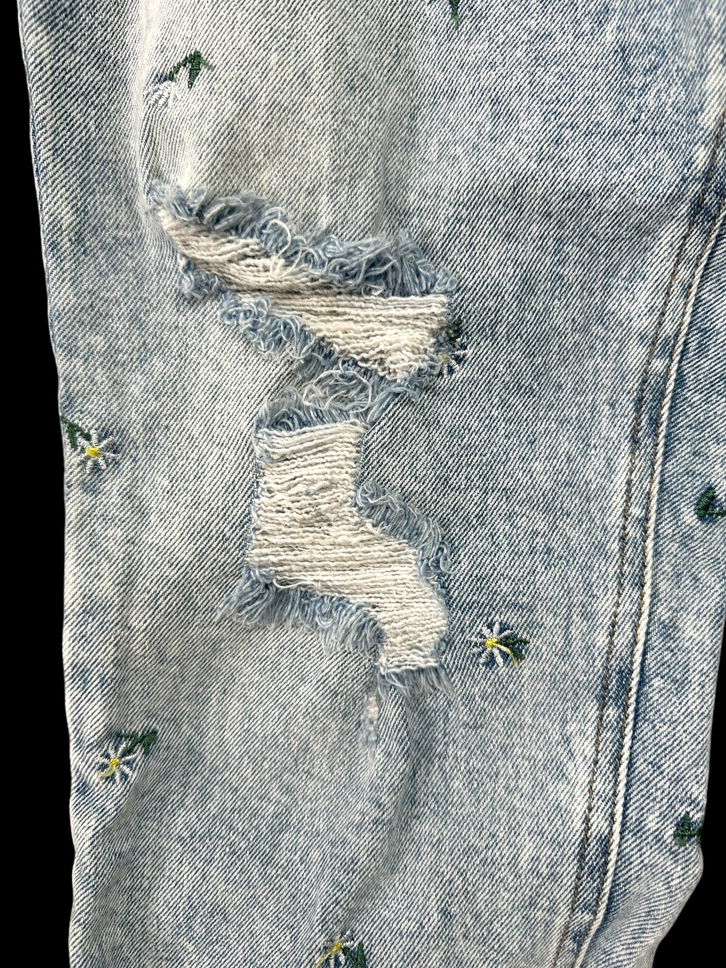 Embroidered Floral Light Wash Distressed Mom Jeans