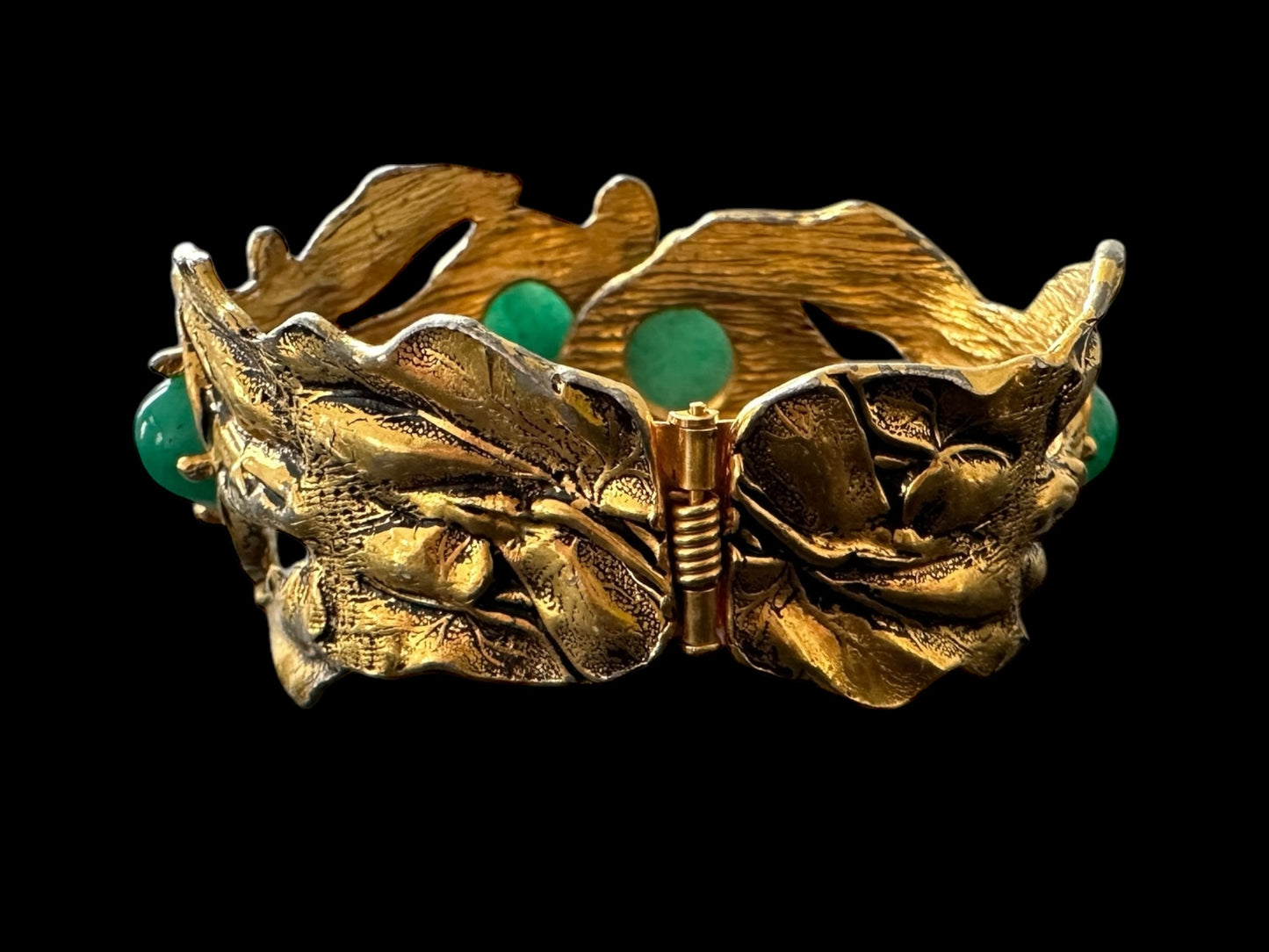 Vintage Green and Gold Hinge Bracelet