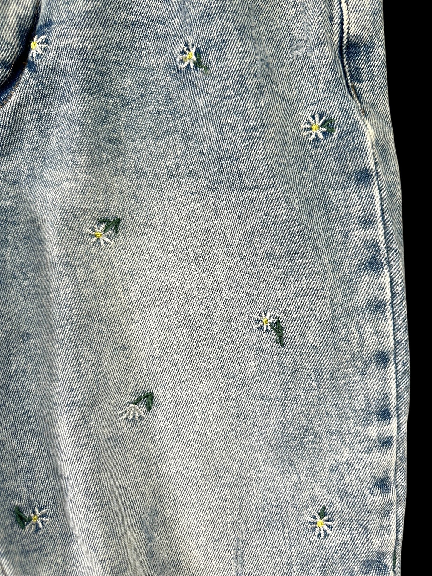 Embroidered Floral Light Wash Distressed Mom Jeans