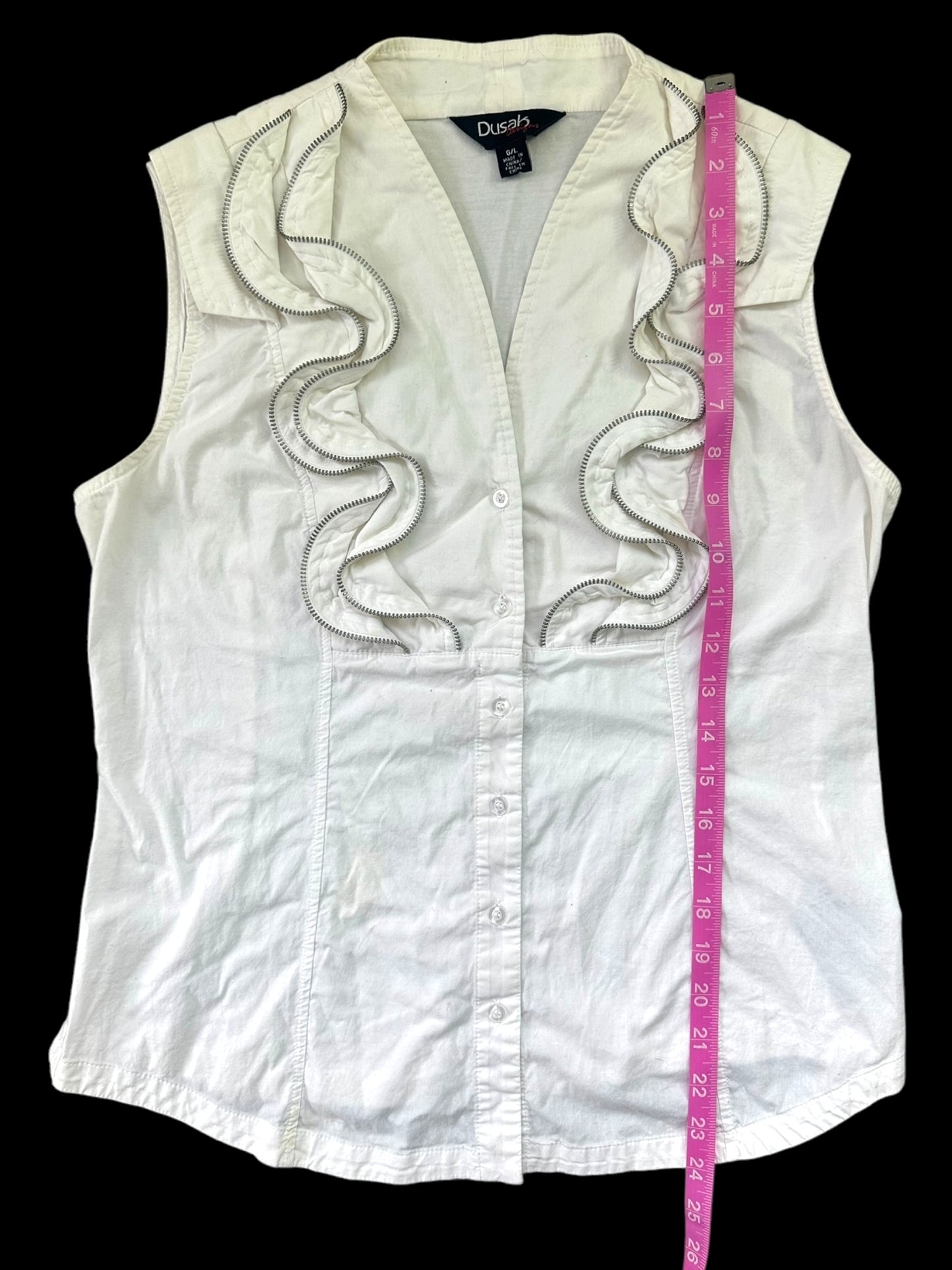 Dusak Zipper Ruffle Sleeveless Blouse