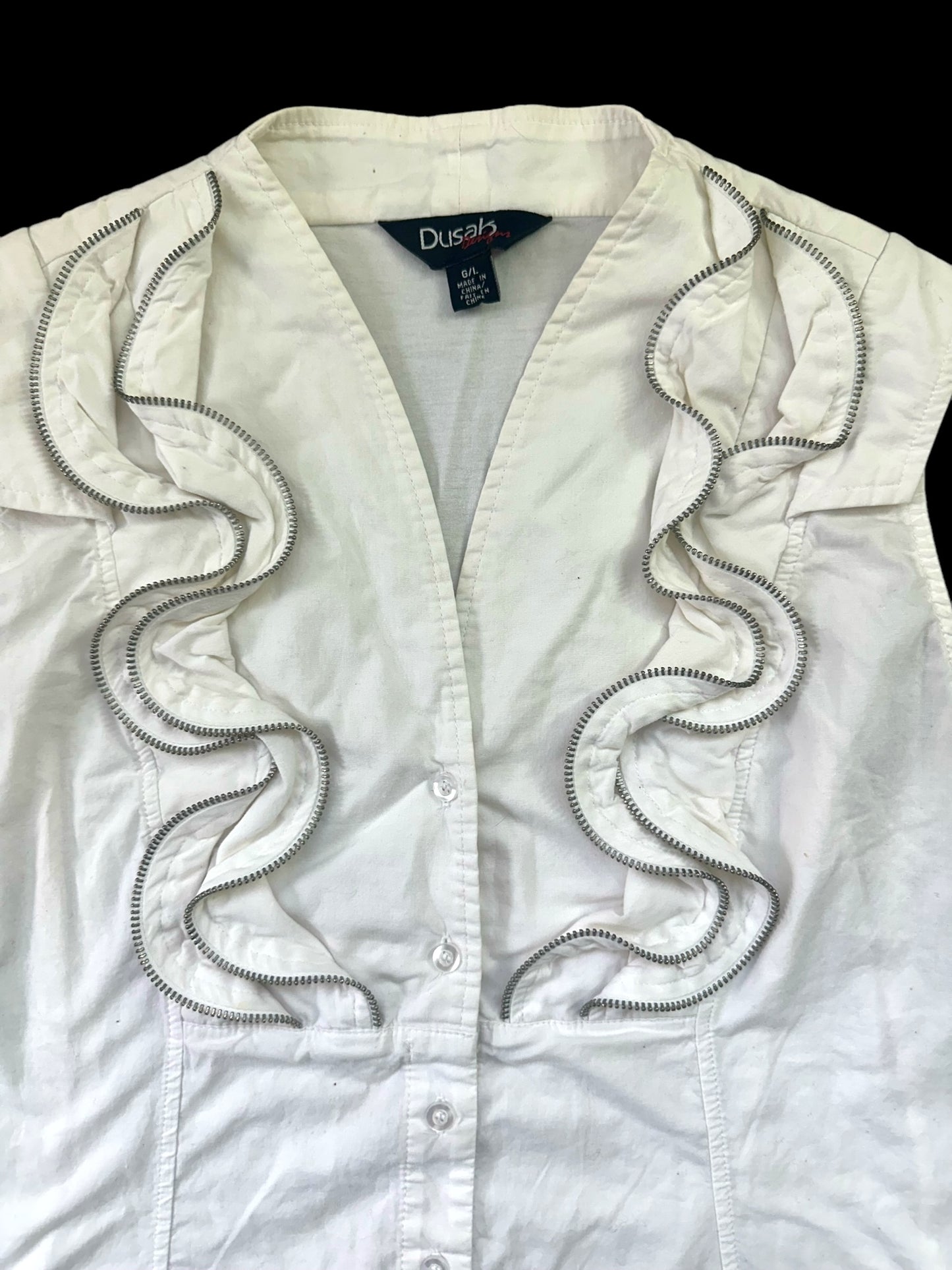 Dusak Zipper Ruffle Sleeveless Blouse