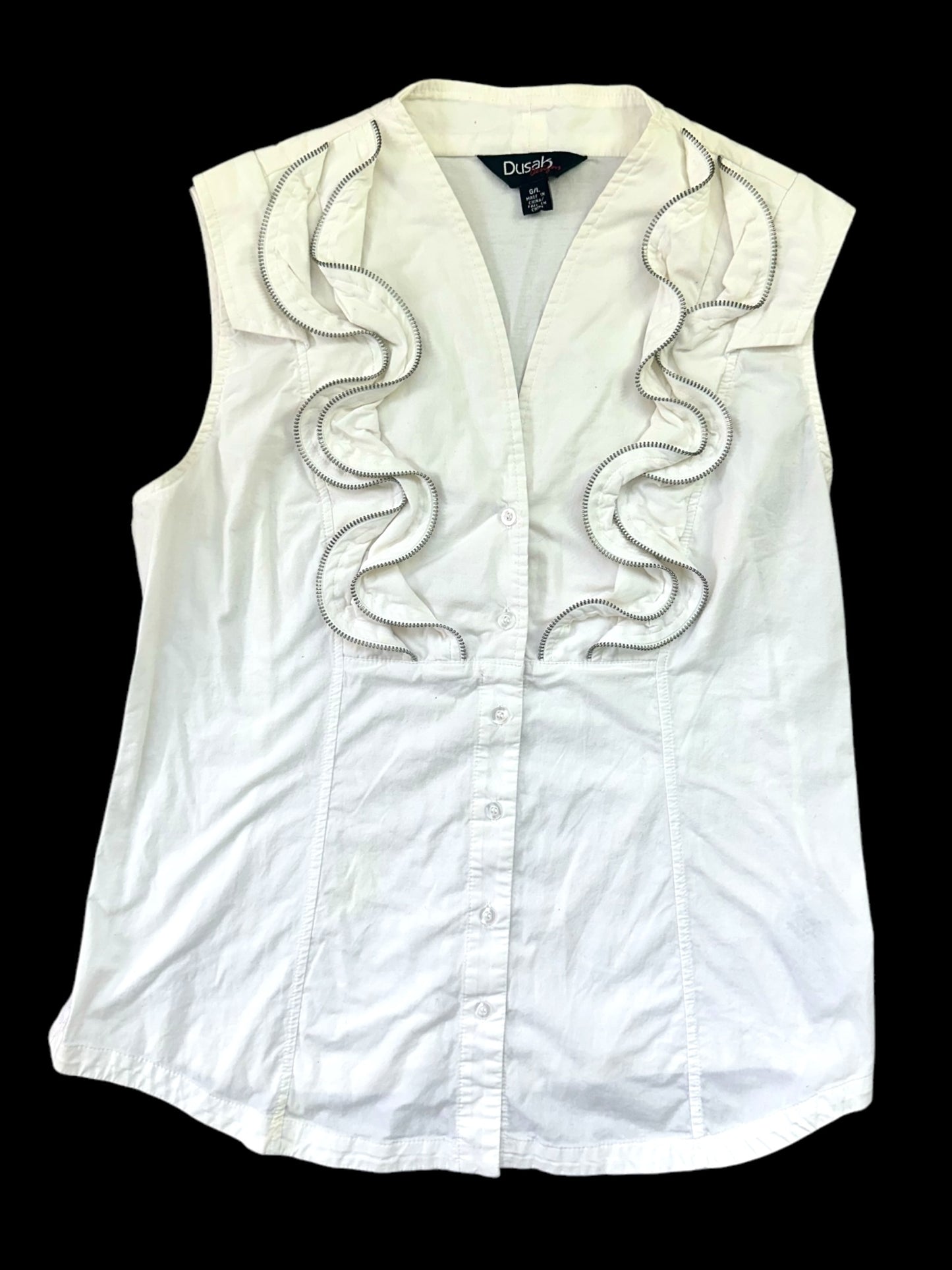 Dusak Zipper Ruffle Sleeveless Blouse