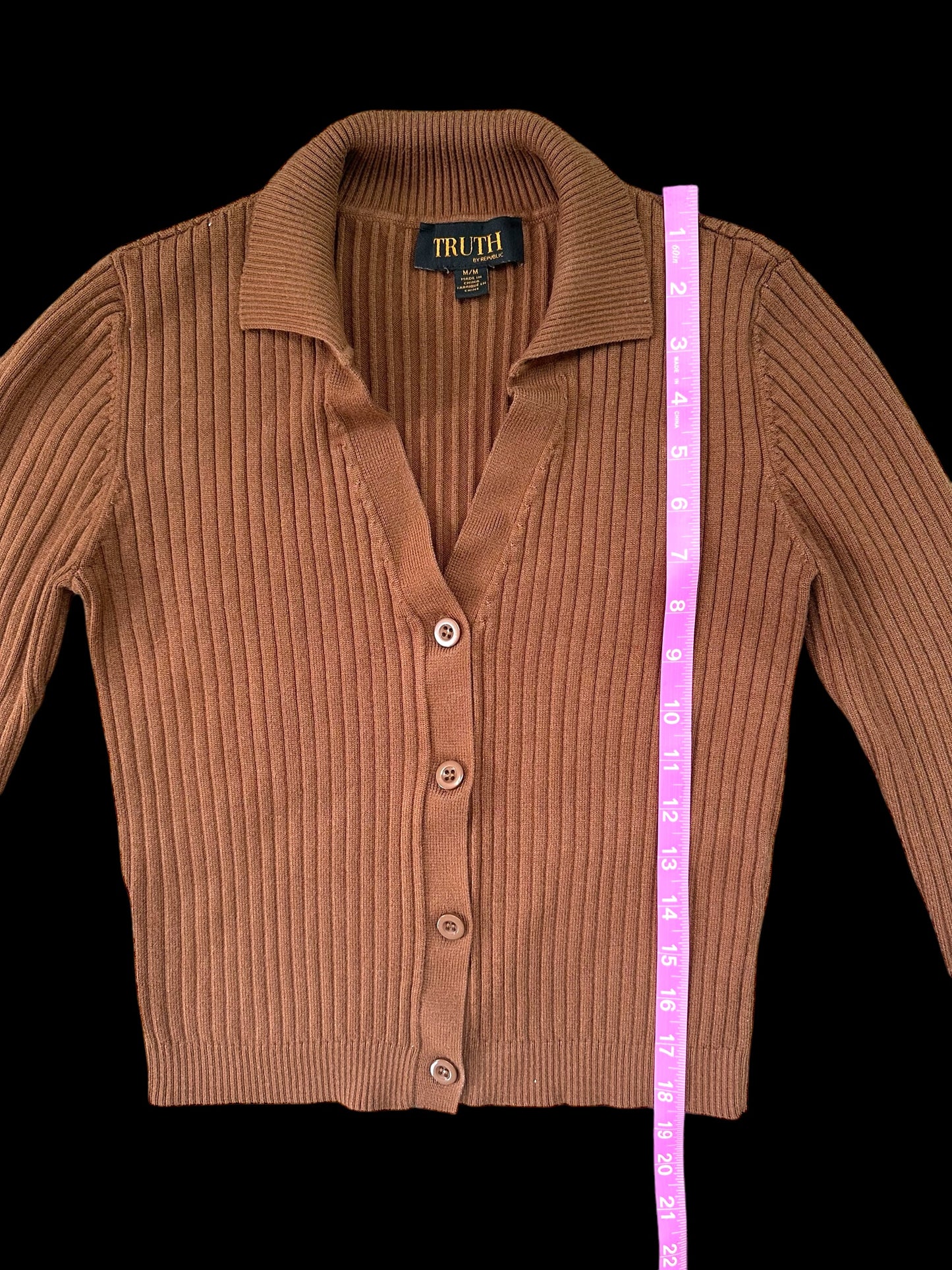 Truth By Republic Ribbed Button Up Collared Cardigan