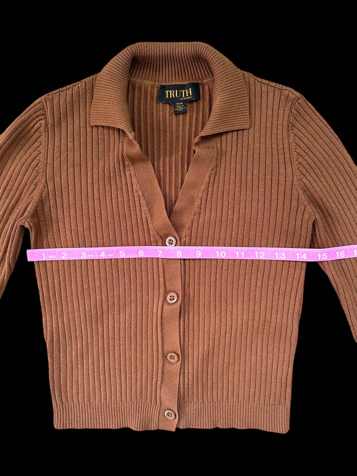 Truth By Republic Ribbed Button Up Collared Cardigan