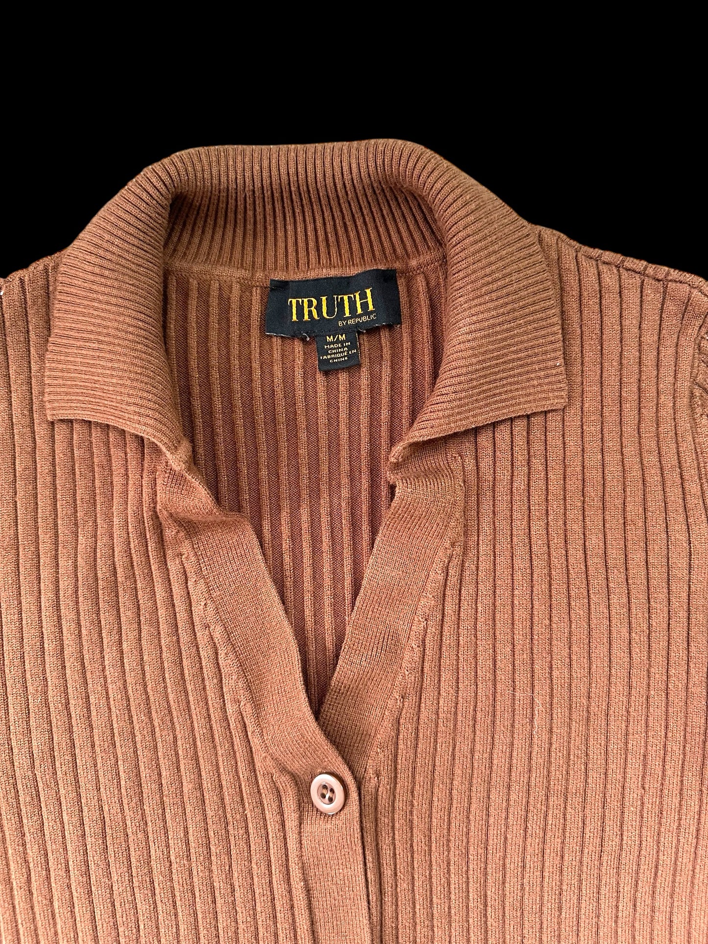 Truth By Republic Ribbed Button Up Collared Cardigan