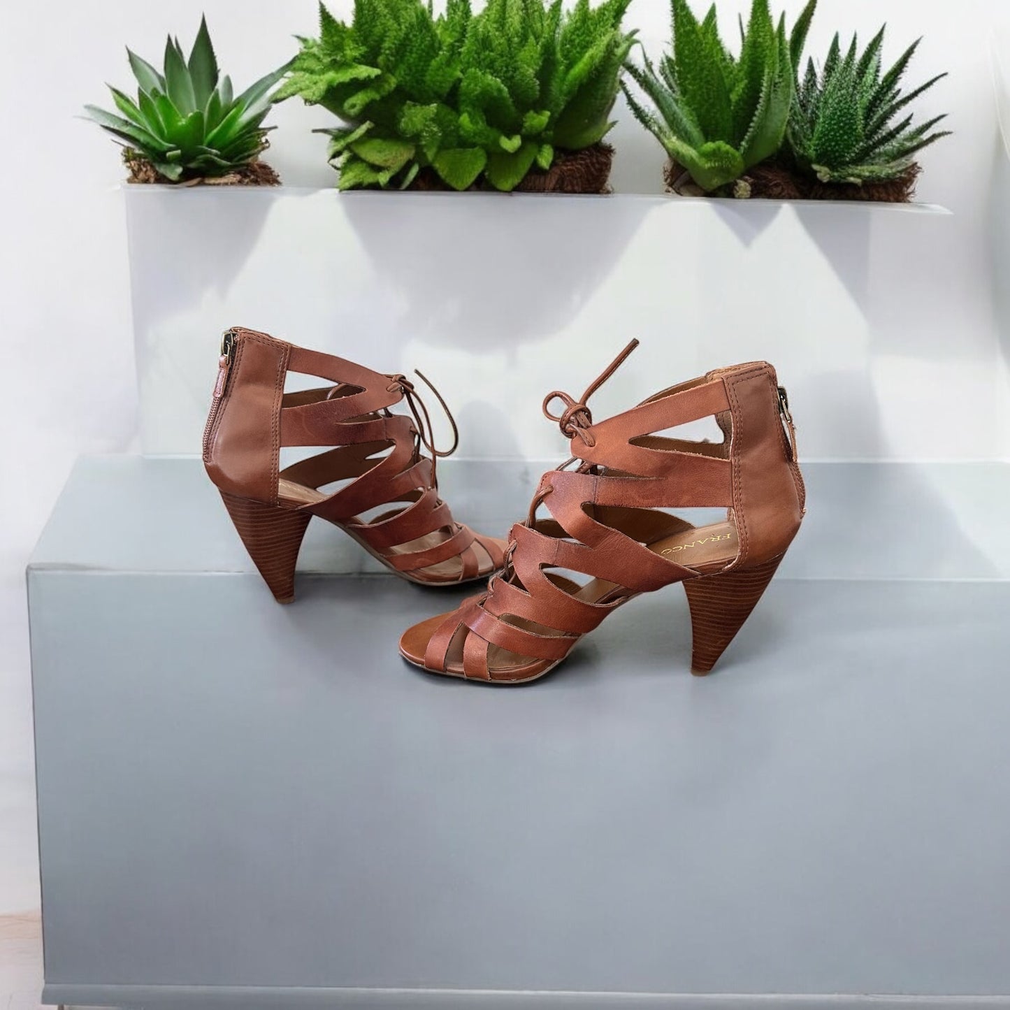 Franco Sarto Leather Heel Sandals Size 8