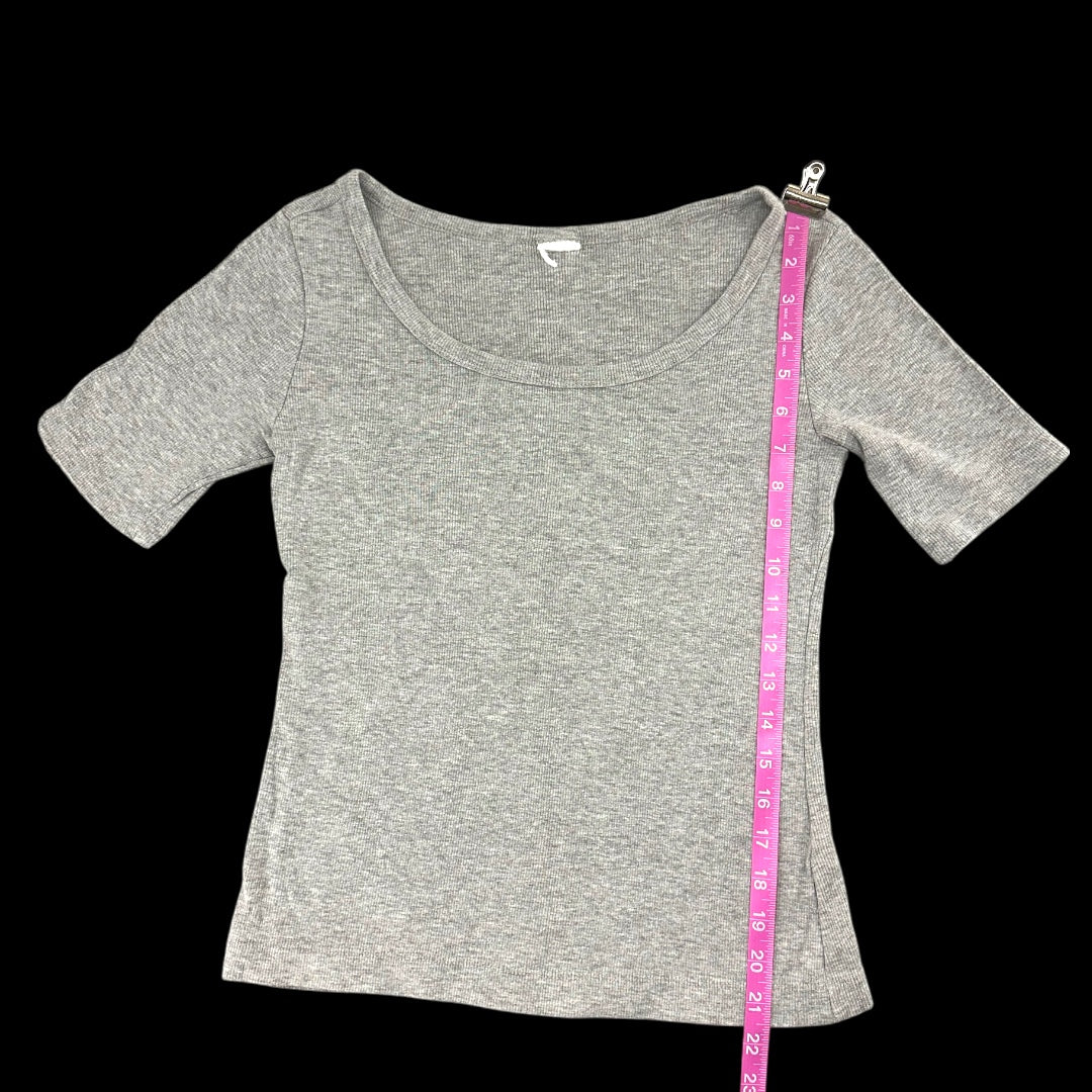 Grey Scoop Neck Ribbed Tee