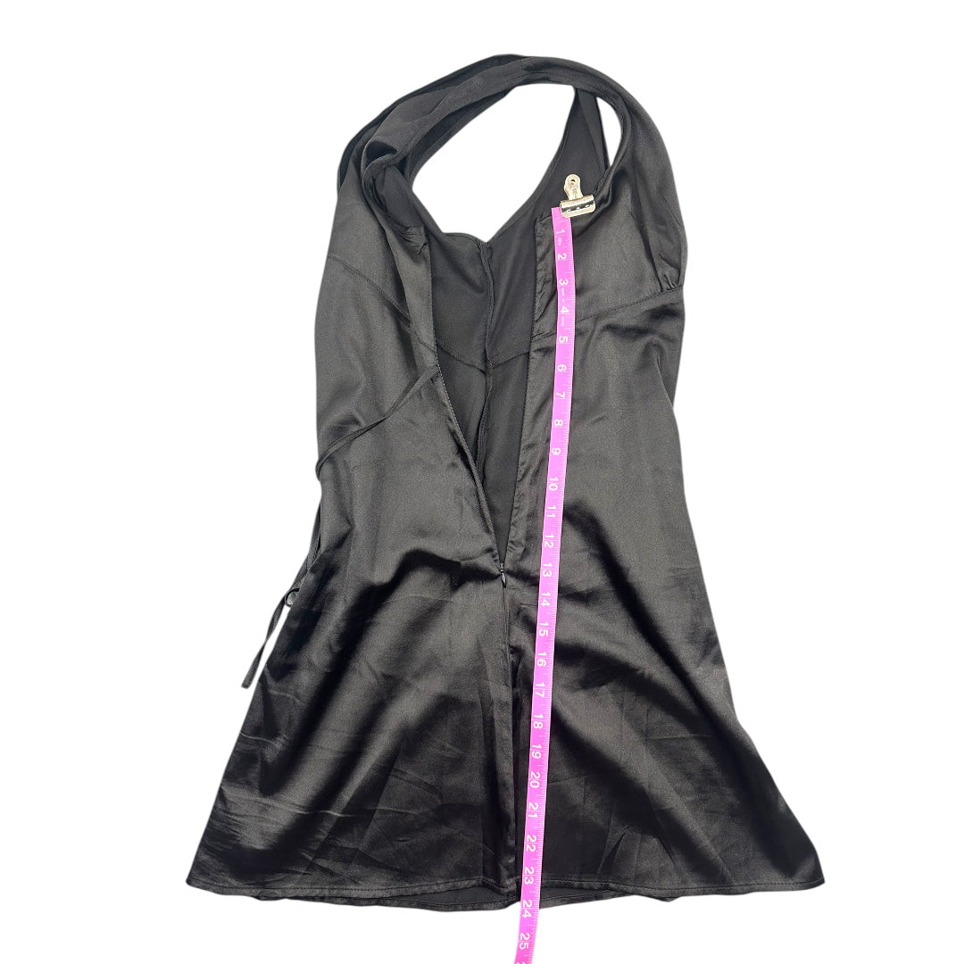 Black Satin V-Neck Slip Dress