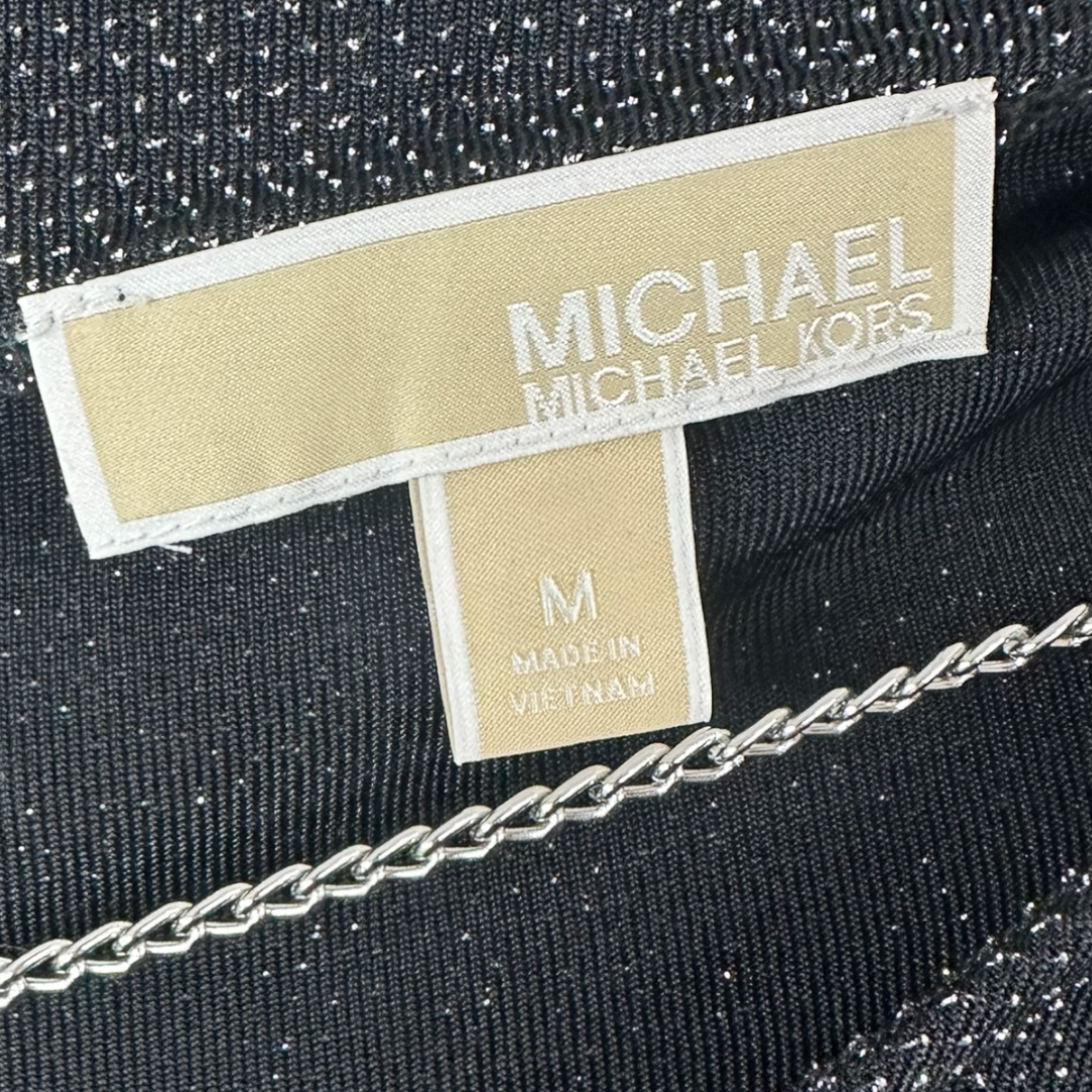 Michael Kors Black and Silver Metallic Long Sleeve Top