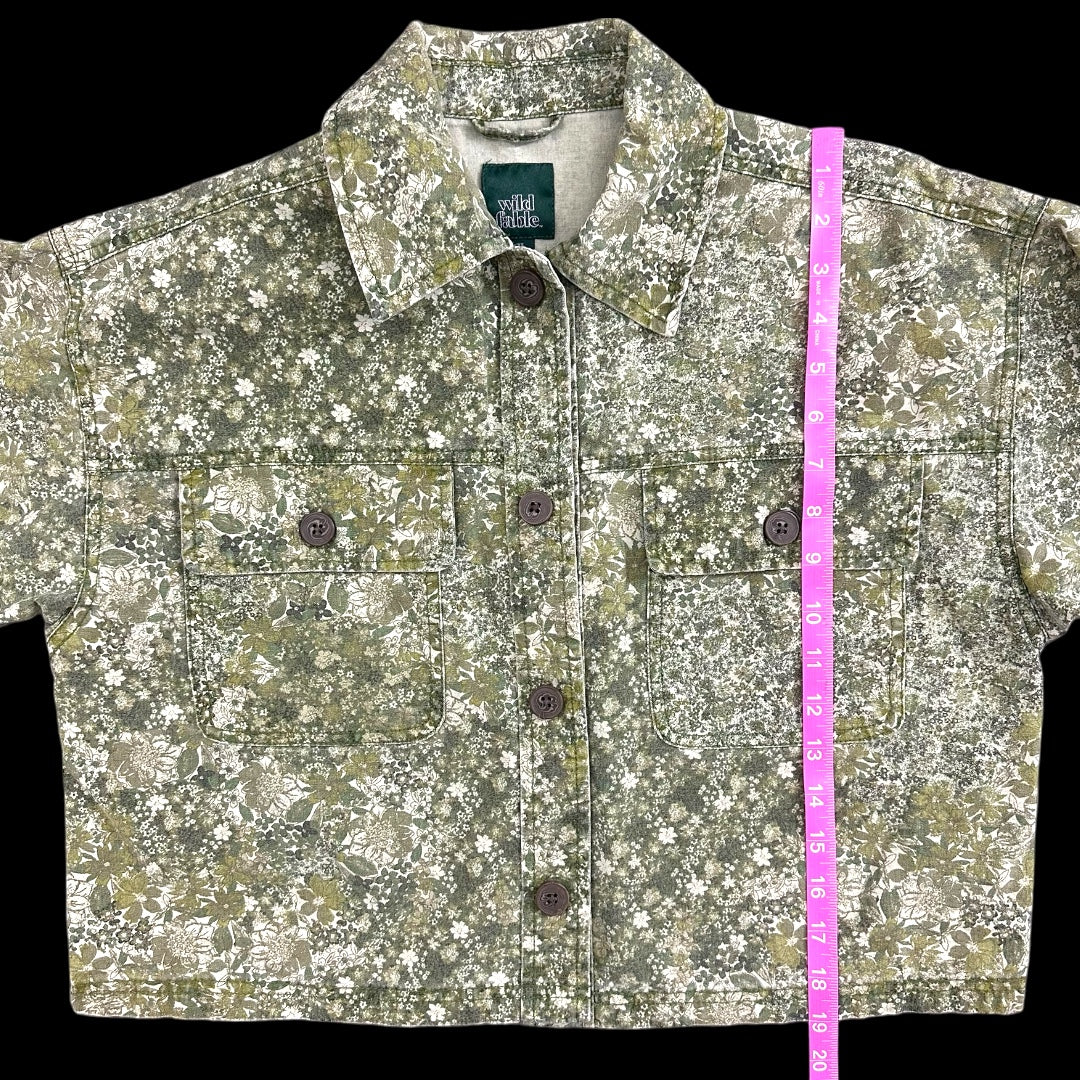 Wild Fable Green Floral Cropped Canvas Jacket
