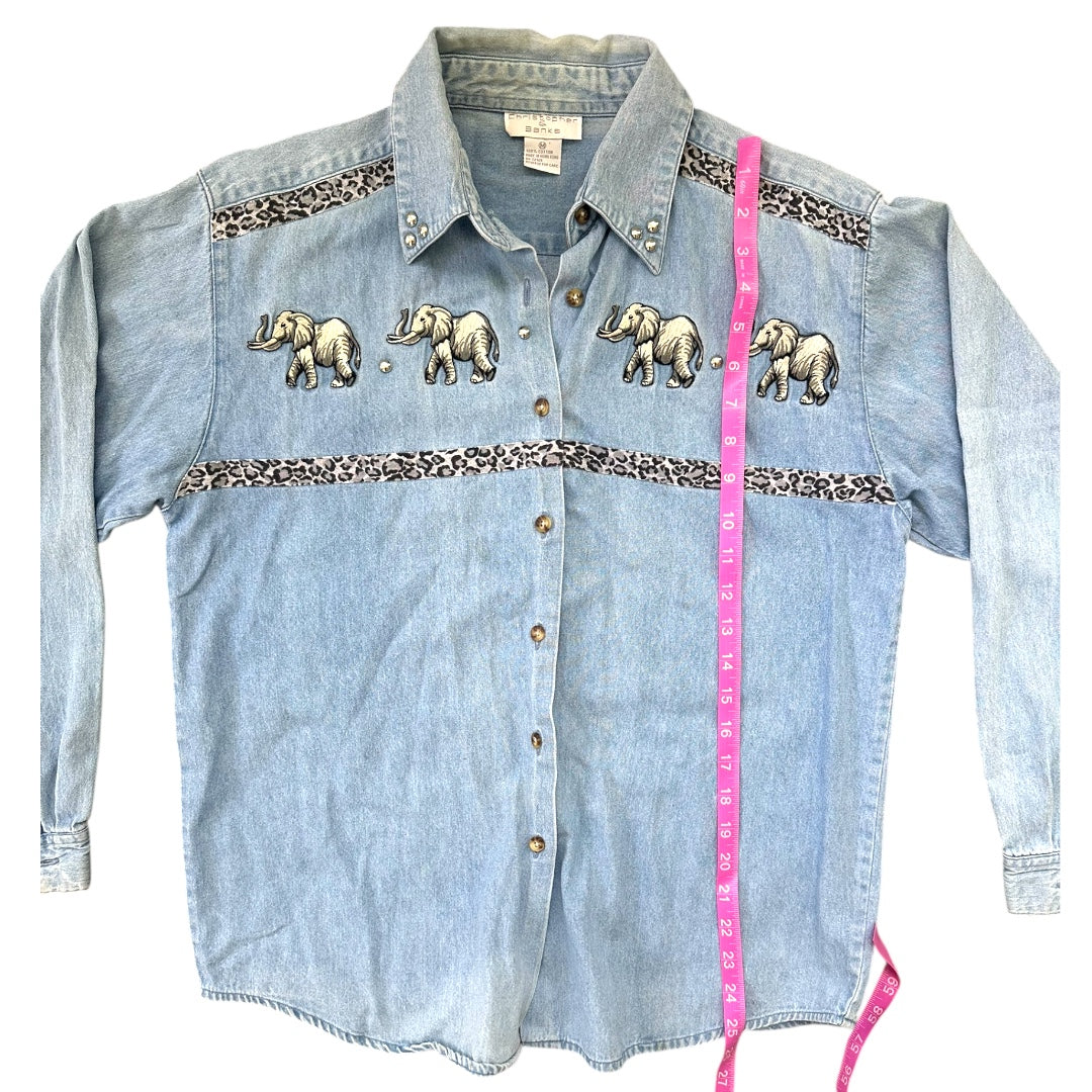 Vintage Christopher & Banks Denim Button Up With Embroidered Elephants