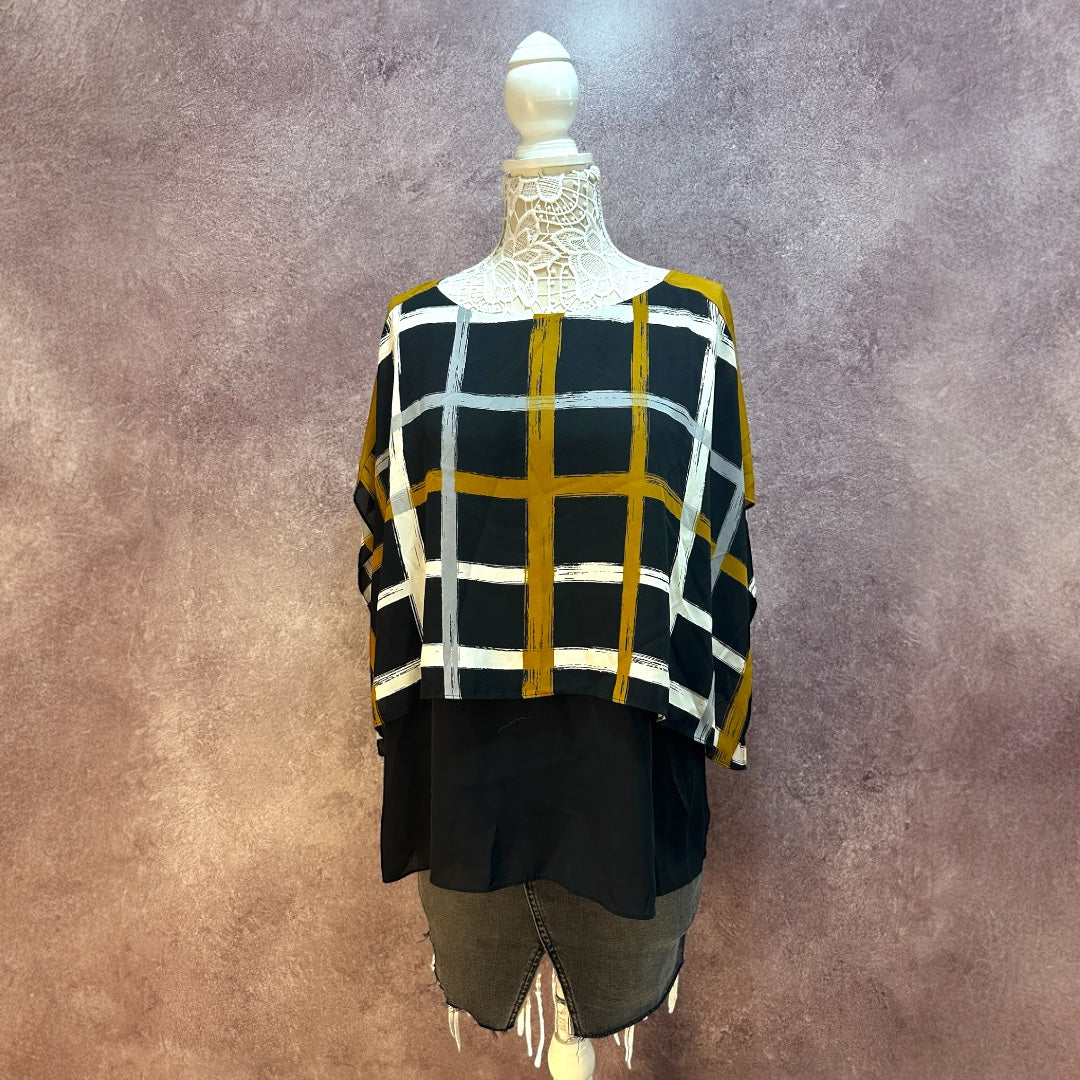 Alfani Brush Stroke Plaid Kimono Sleeve Layered Blouse