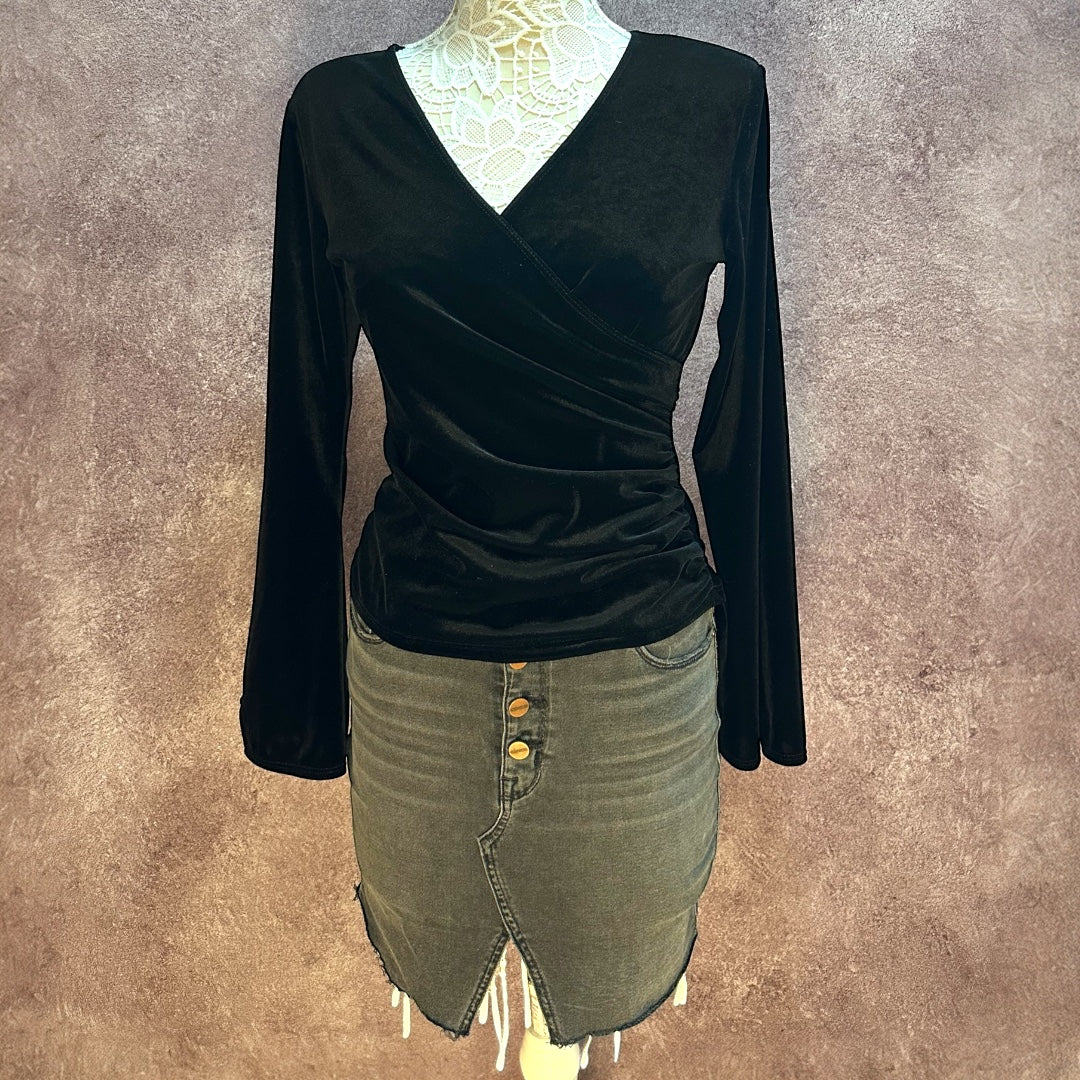MSK Velvet Faux Wrap Surplice Long Sleeve