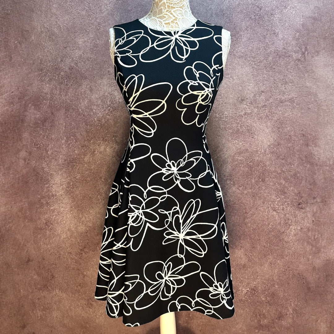 DKNY Sleeveless Fit & Flare Dress in Black Cloud Multi