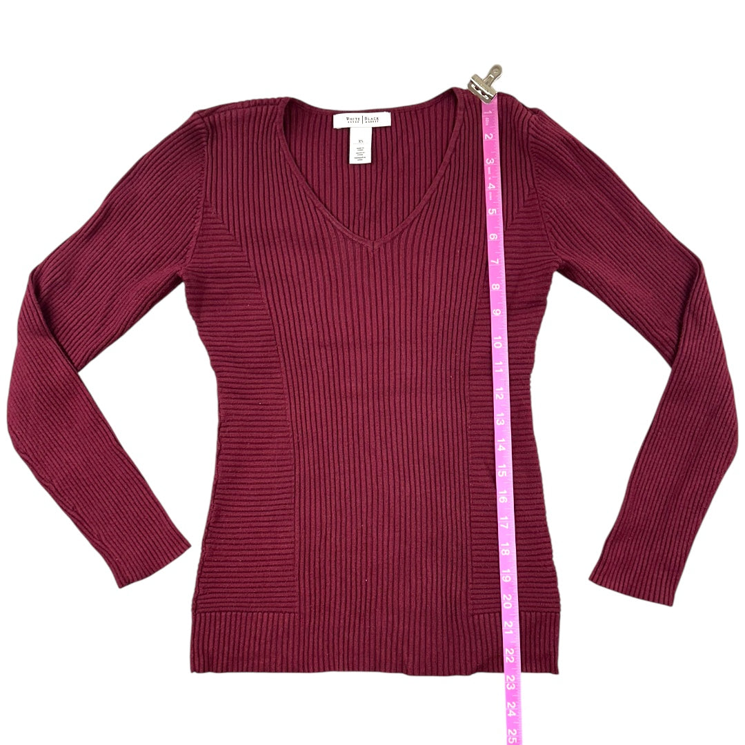 White House Black Market Burgundy V Neck Ribbed Sweater