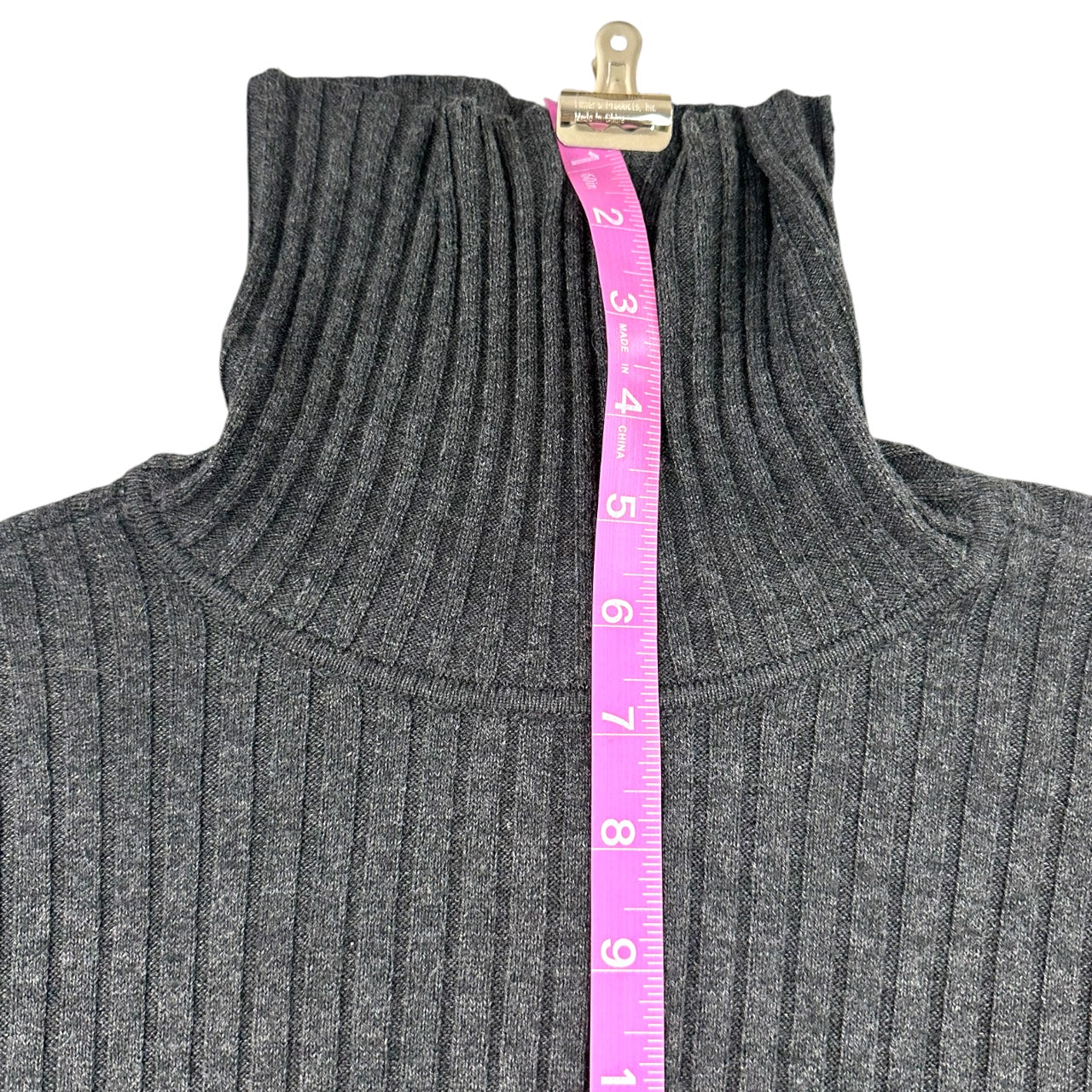 Gray Ribbed Turtleneck Sweater