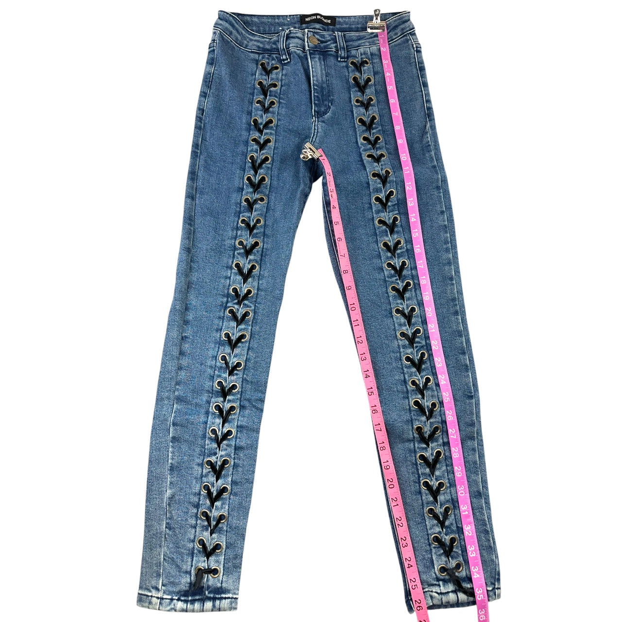 Y2K Neon Blonde "Blondie" Lace Up Skinny Jeans