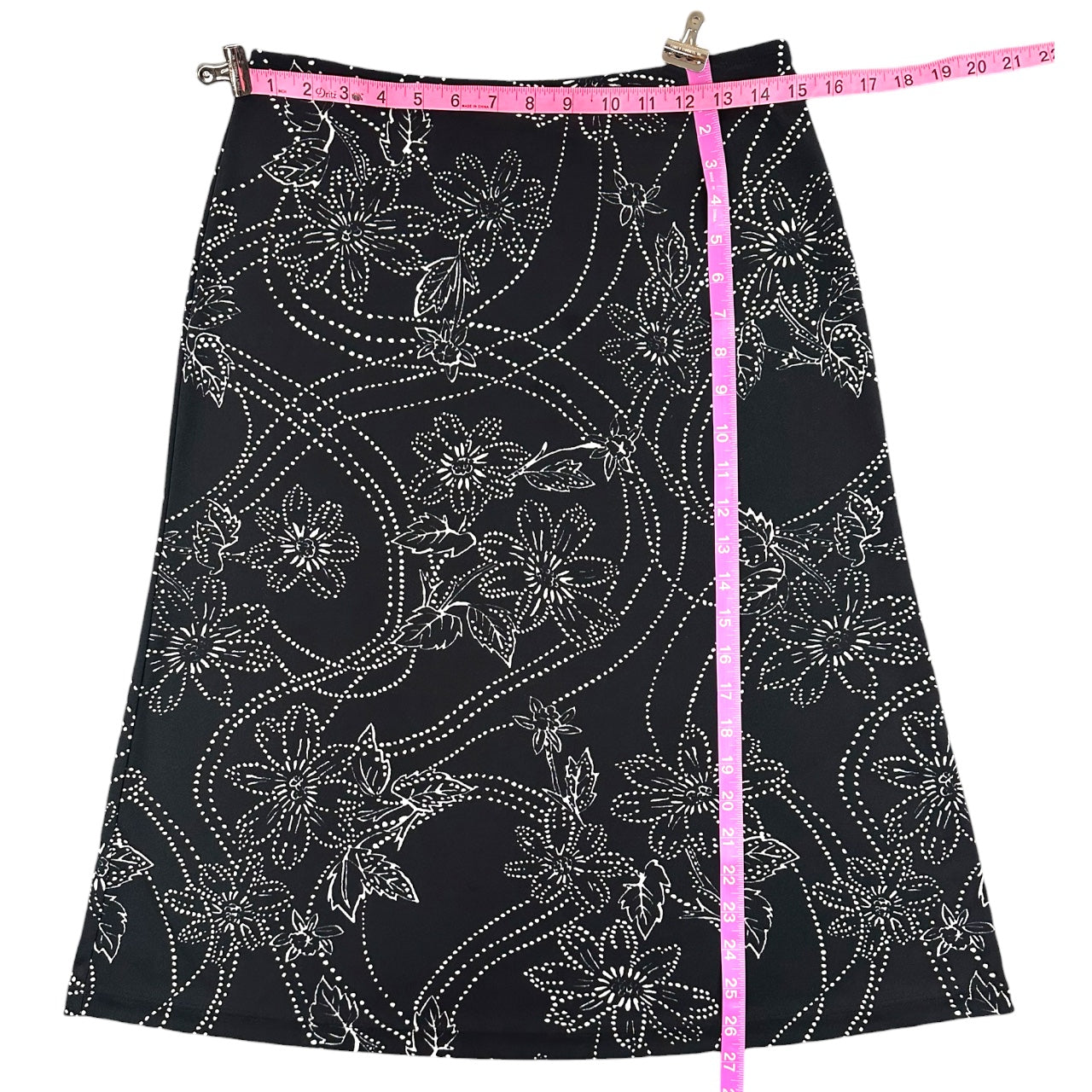 Vintage 90s Black & White Floral Dotted A Line Midi Skirt