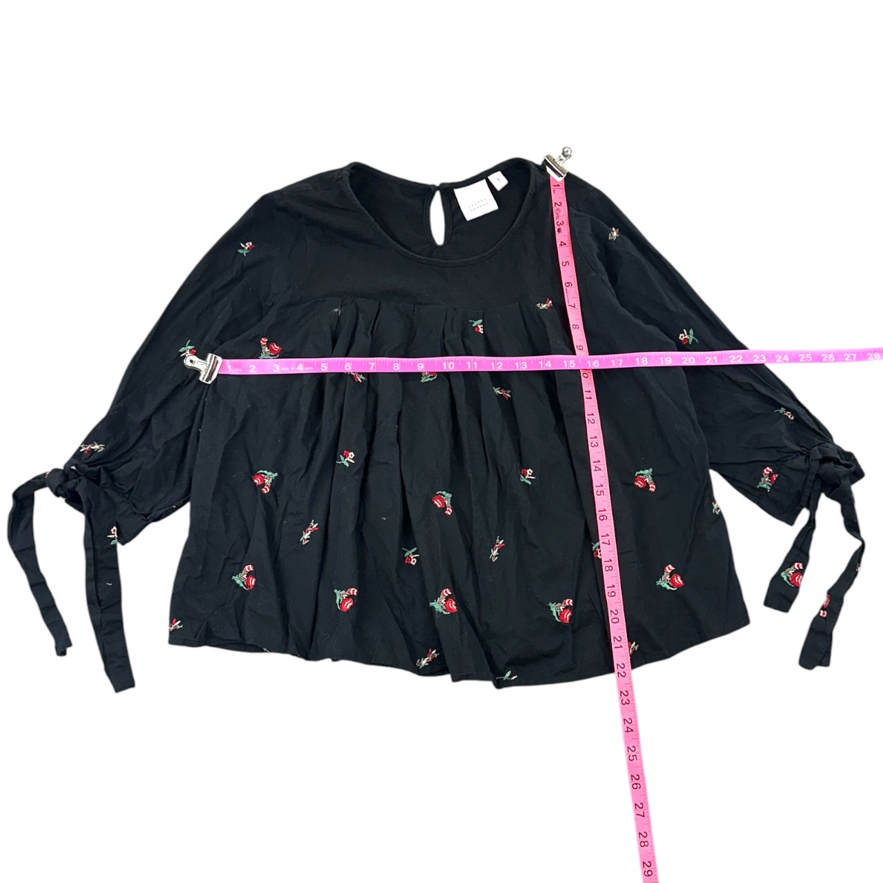LC Lauren Conrad Black Floral Embroidered Peasant Boho Blouse