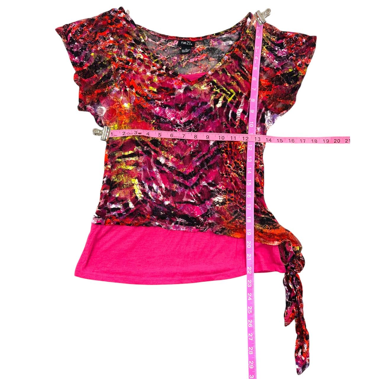 Y2K rue21 Pink Abstract Animal Print Side Tie Tee