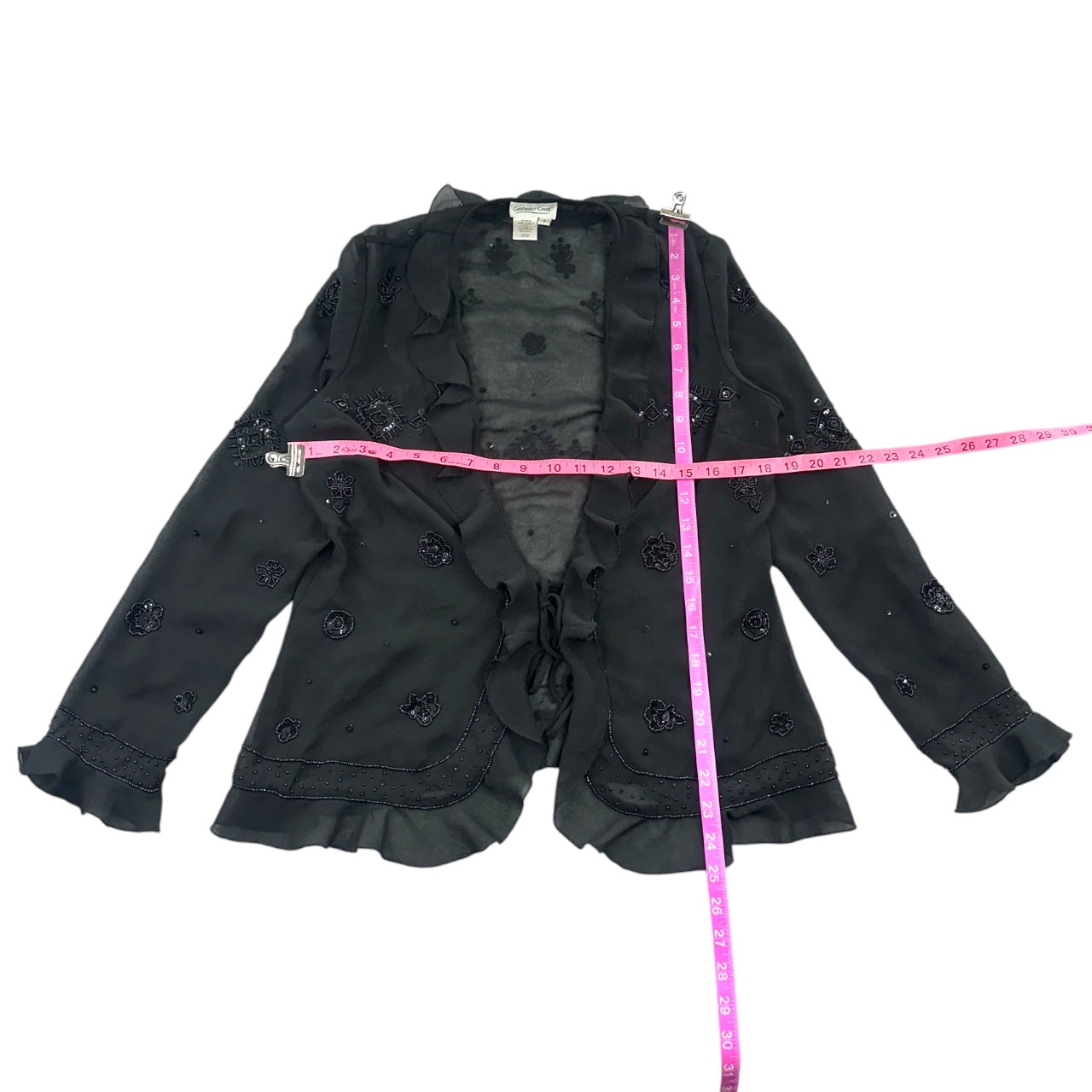 Vintage Coldwater Creek Sheer Beaded Ruffle Cardigan