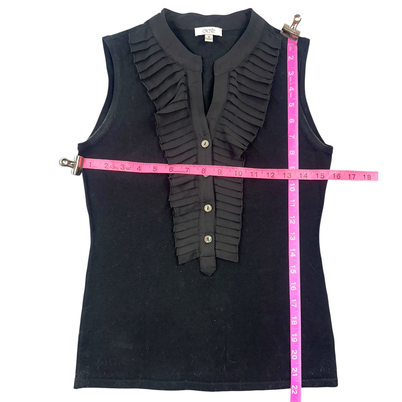 Vintage Cache Pleated Ruffle Sleeveless Blouse