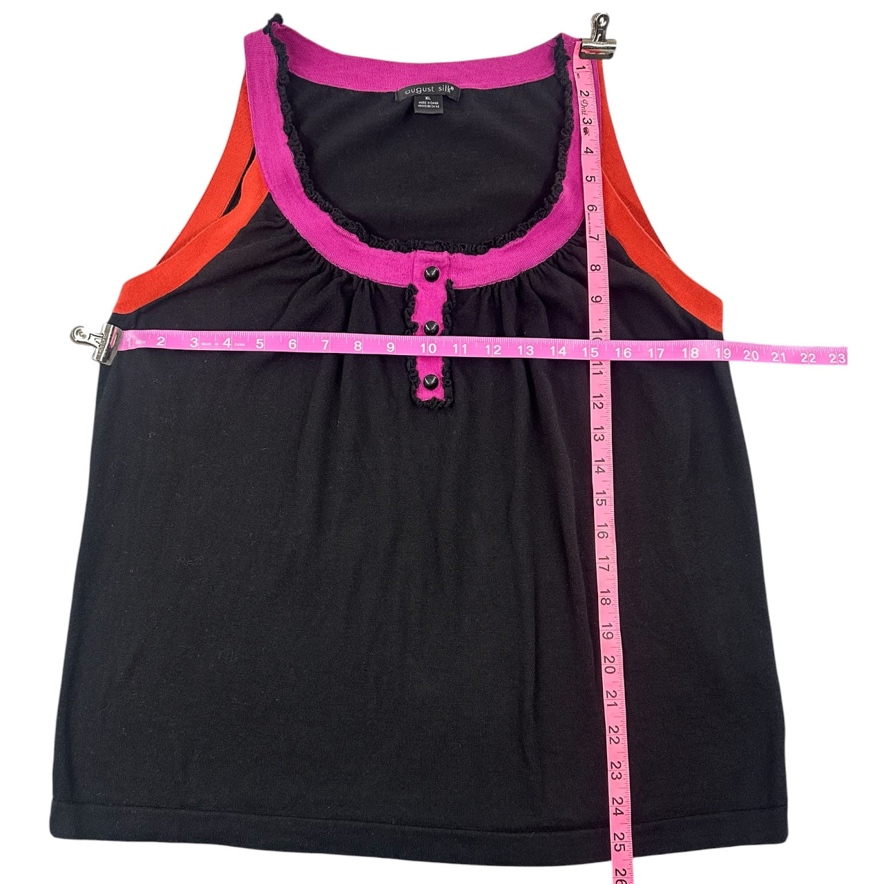 Y2K August Silk Ruffle Trim Colorblock Henley Tank Top