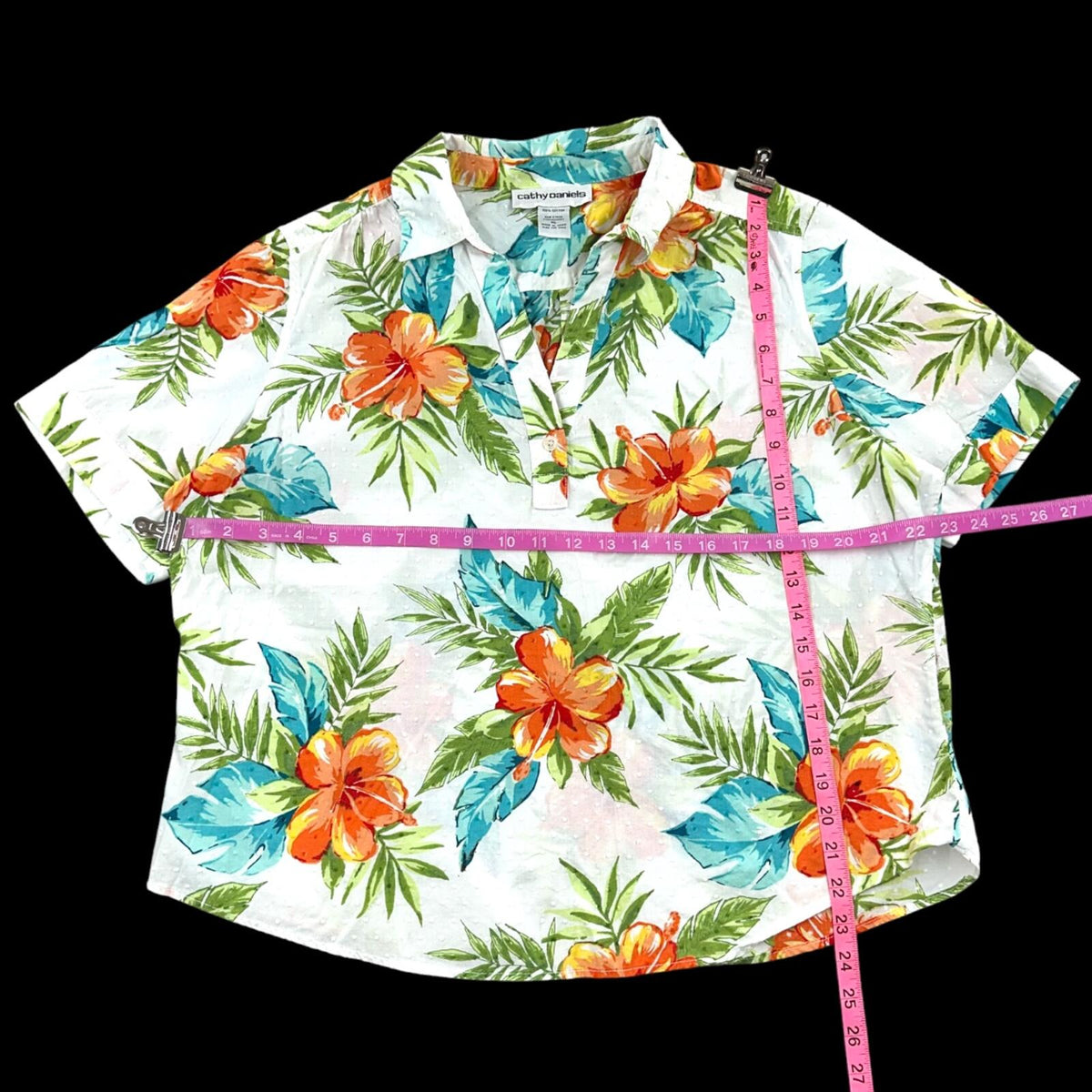 Vintage Cathy Daniels Tropical Hibiscus Short Sleeve Top