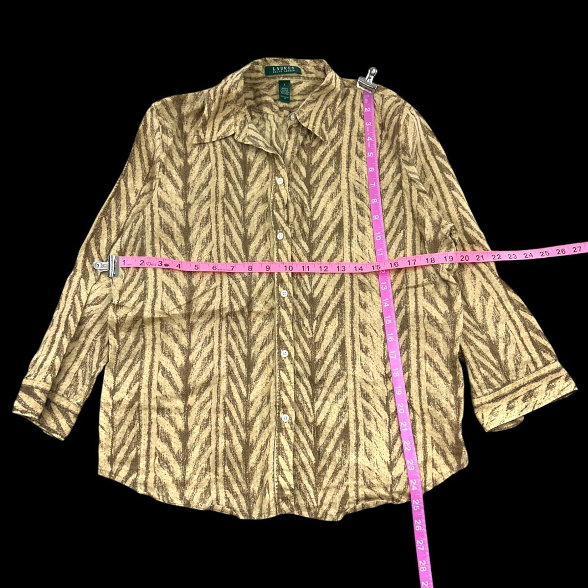 Lauren Ralph Lauren Linen Blend Button Down Blouse in Earthy Chevron Print