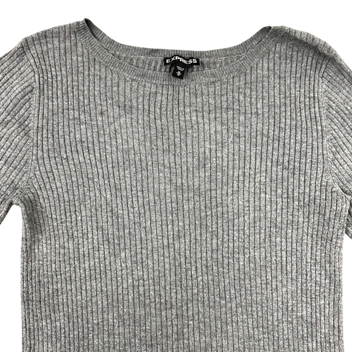 Express Gray Ribbed Boatneck Knit Top
