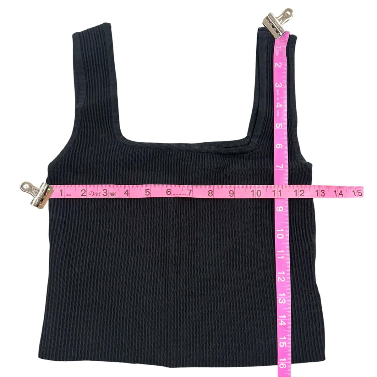 And Now This Black Ribbed Knit Square Neck Tank Top Minimalist 90s