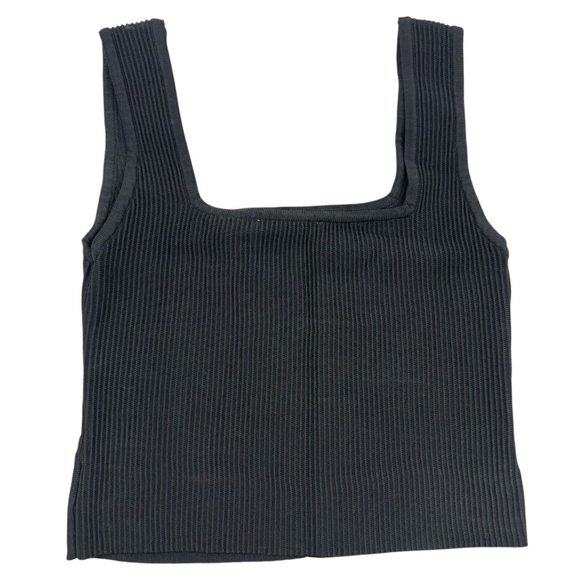 And Now This Black Ribbed Knit Square Neck Tank Top Minimalist 90s