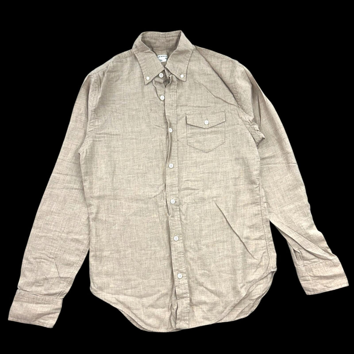 Club Monaco Slim Fit Linen Button Down Shirt Cream Brown Minimalist
